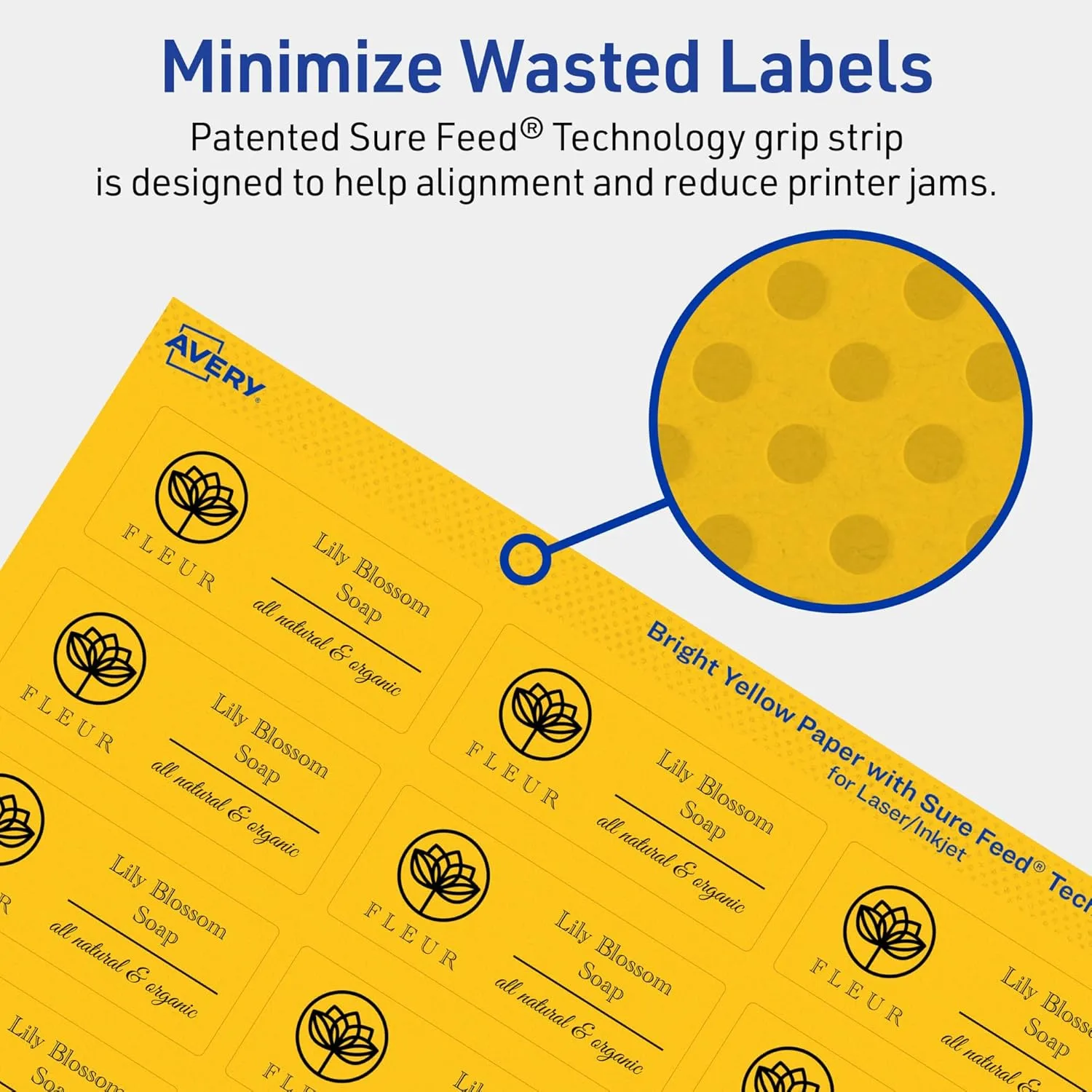 Avery Printable Rectangle Labels, Sure Feed Technology, 1" x 2-1/2", Bright Yellow Labels, Laser/Inkjet Printable, 240 Total