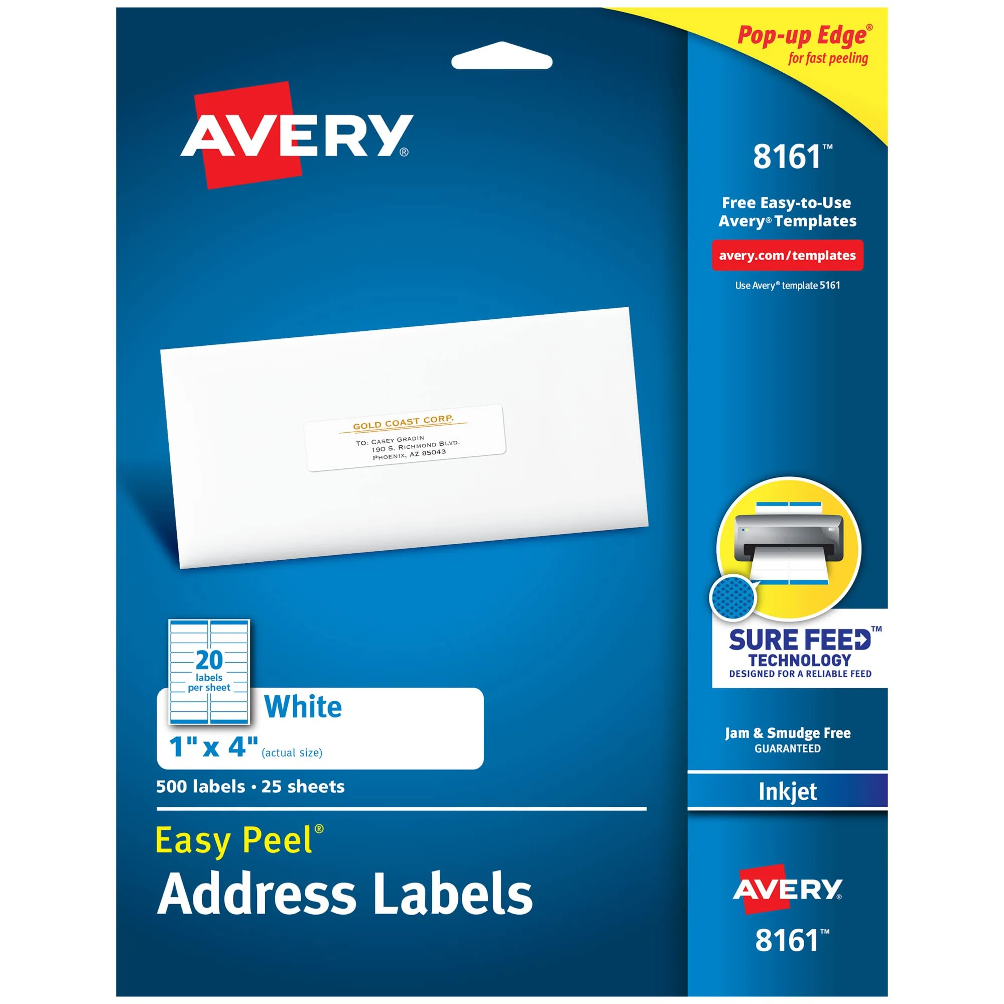 Avery Easy Peel Address Labels, 1 x 4 in, White, Sure Feed