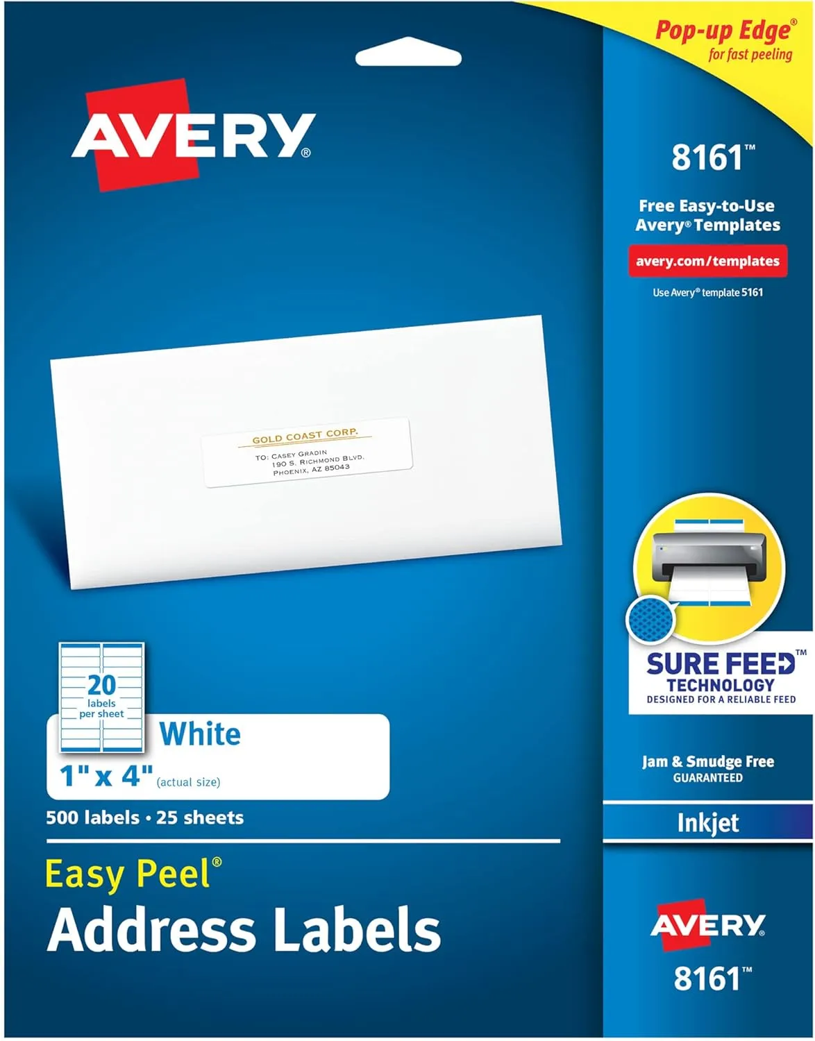 Avery Easy Peel Address Labels, 1 x 4 in, White, Sure Feed