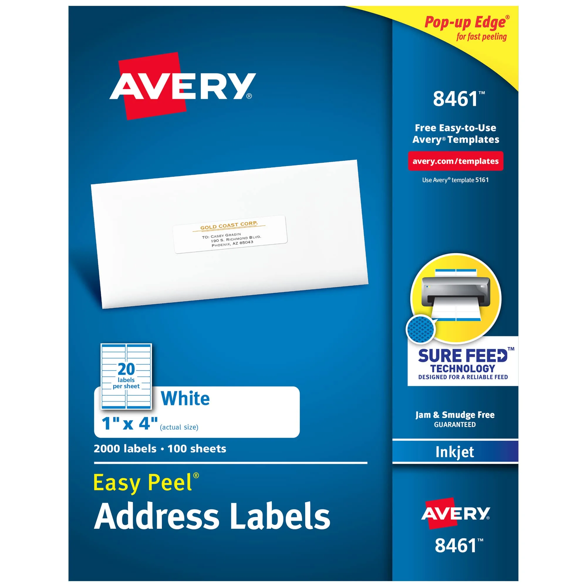 Avery Easy Peel Address Labels, 1 x 4 in, White, Sure Feed