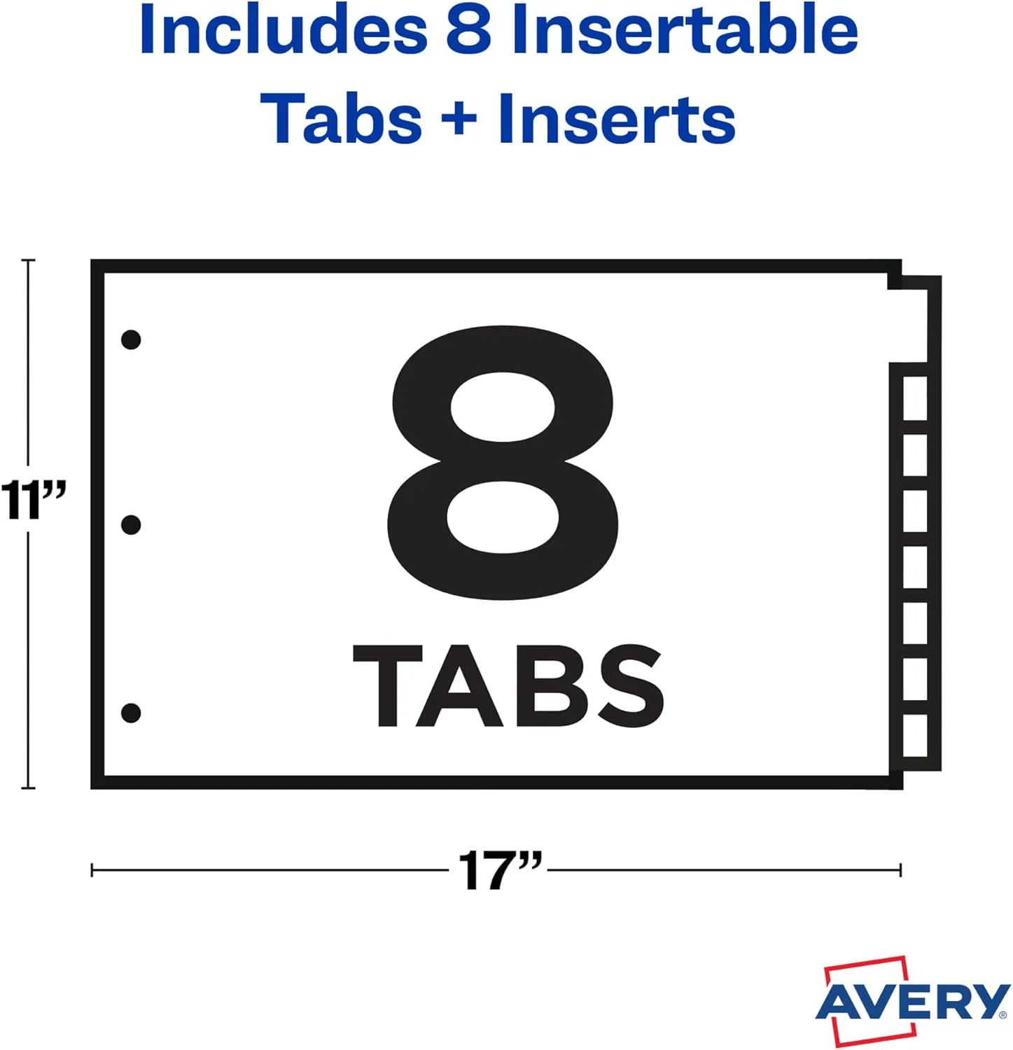Avery Dividers for 3 Ring Binders, 8-Tab Plastic Binder Dividers, 11" x 17", Insertable Big Tabs, Multicolor, 1 Set (11179)