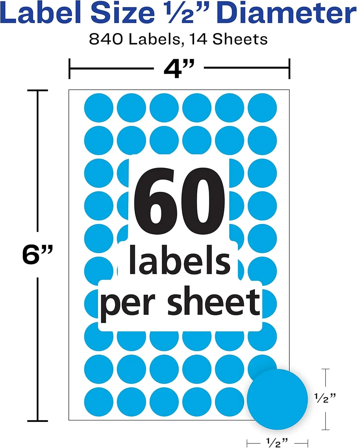 Avery Color-Coding Removable Labels, 1/2 Inch Round Stickers, Light Blue, 840 Dot Stickers (5050)