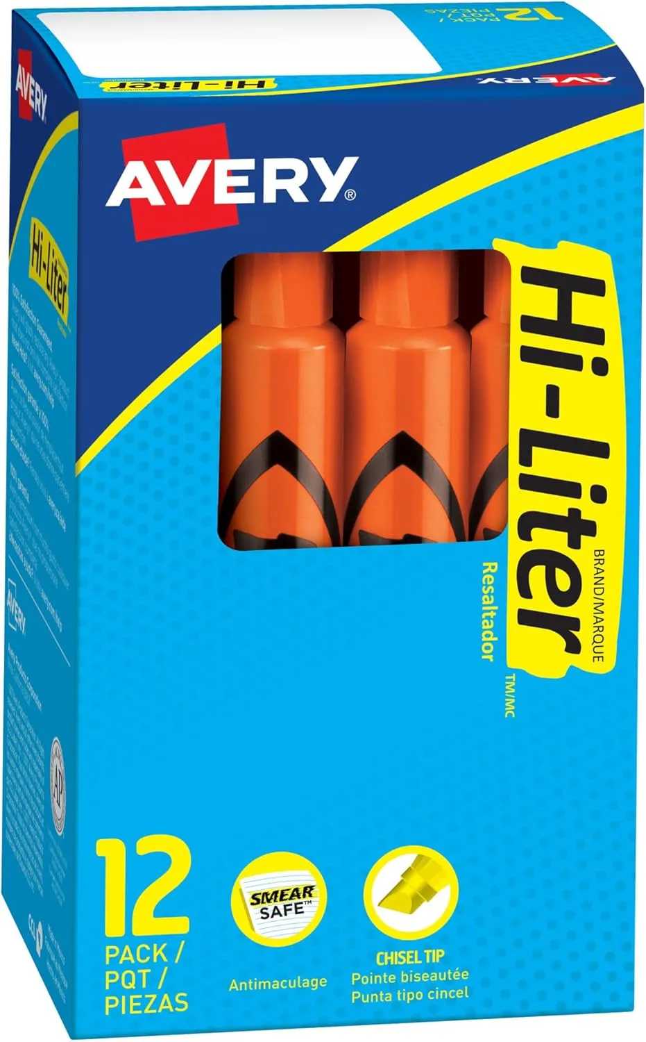 Avery Hi-Liter Desk-Style Highlighters, Smear Safe Ink, Chisel Tip, 12 Fluorescent Orange Highlighters (24050) 1 Count (Pack of 1)