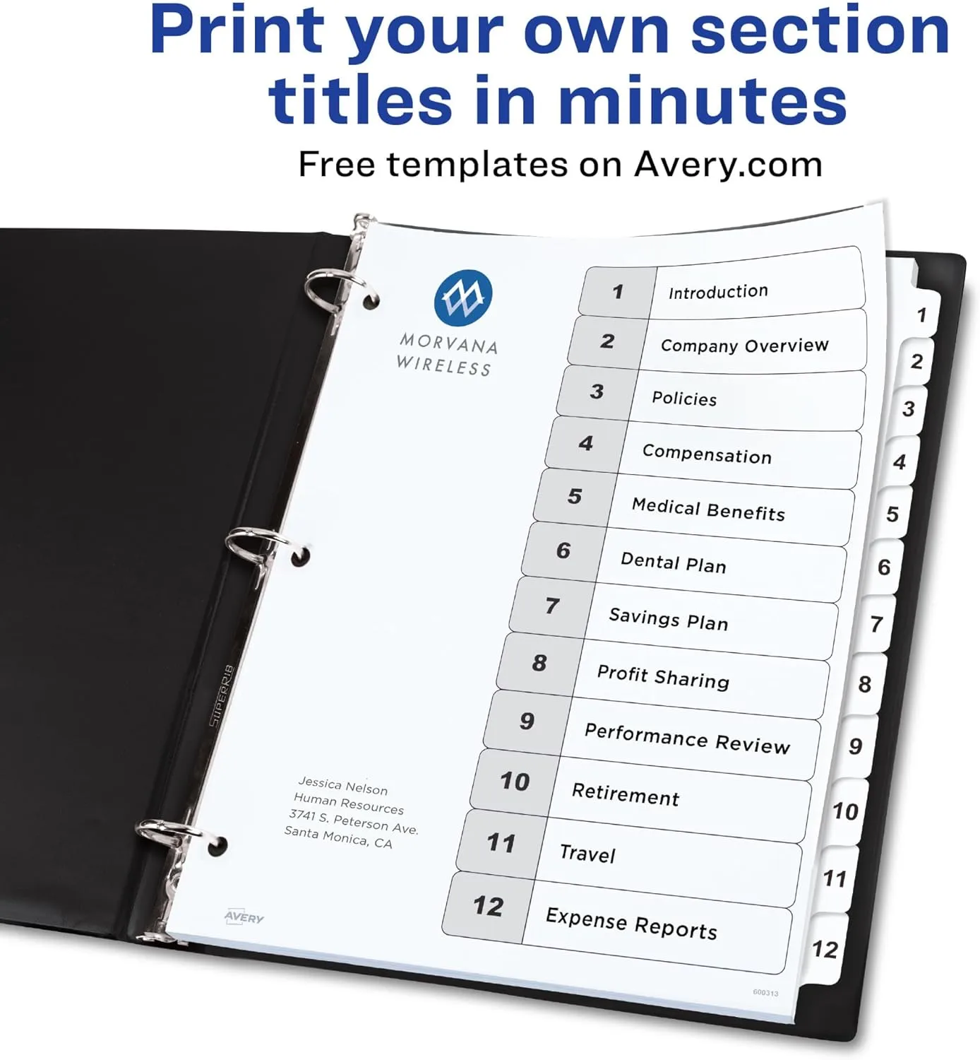 Avery 12 Tab Dividers for 3 Ring Binders, Customizable Table of Contents, Classic White Tabs, 6 Sets (11824)