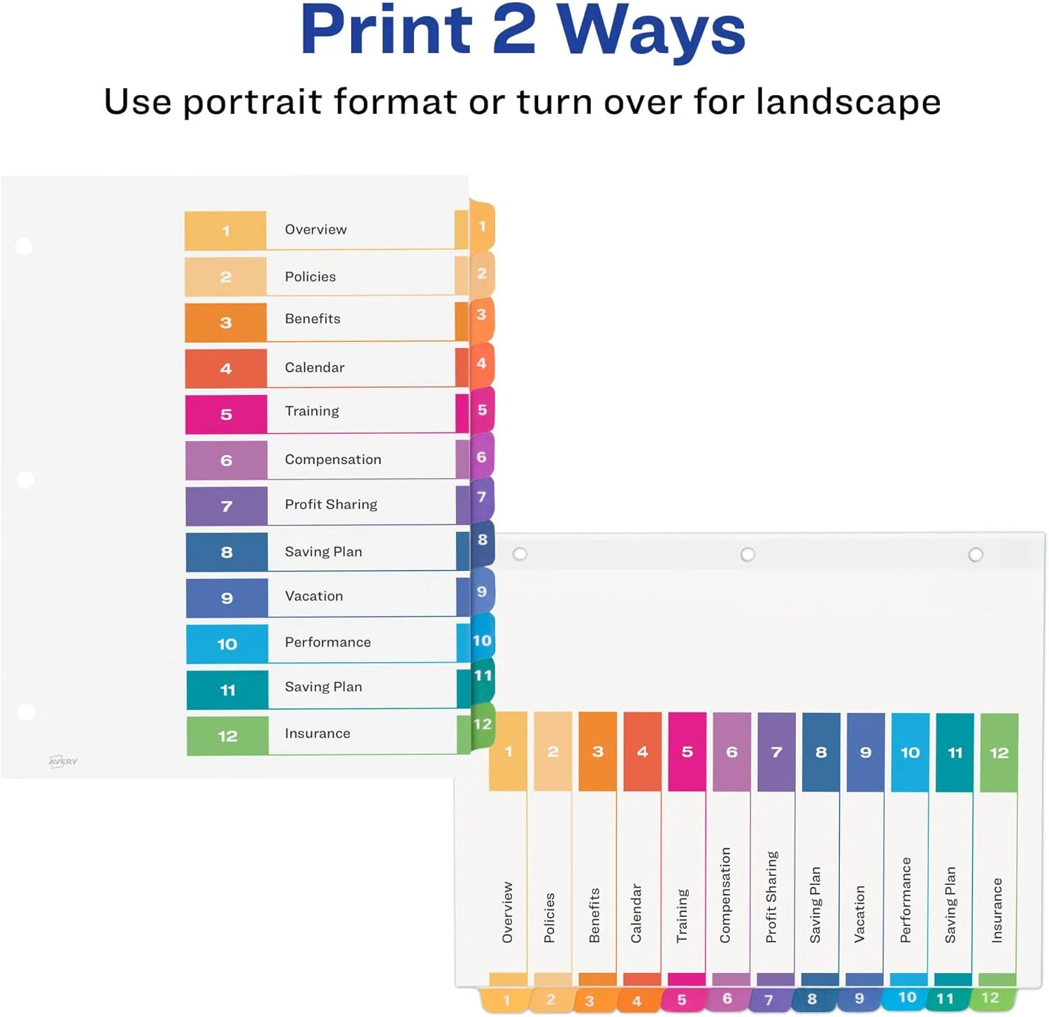 Avery Ready Index Dividers for 3 Ring Binders, Letter-Size, Multicolor, Printable Table of Contents