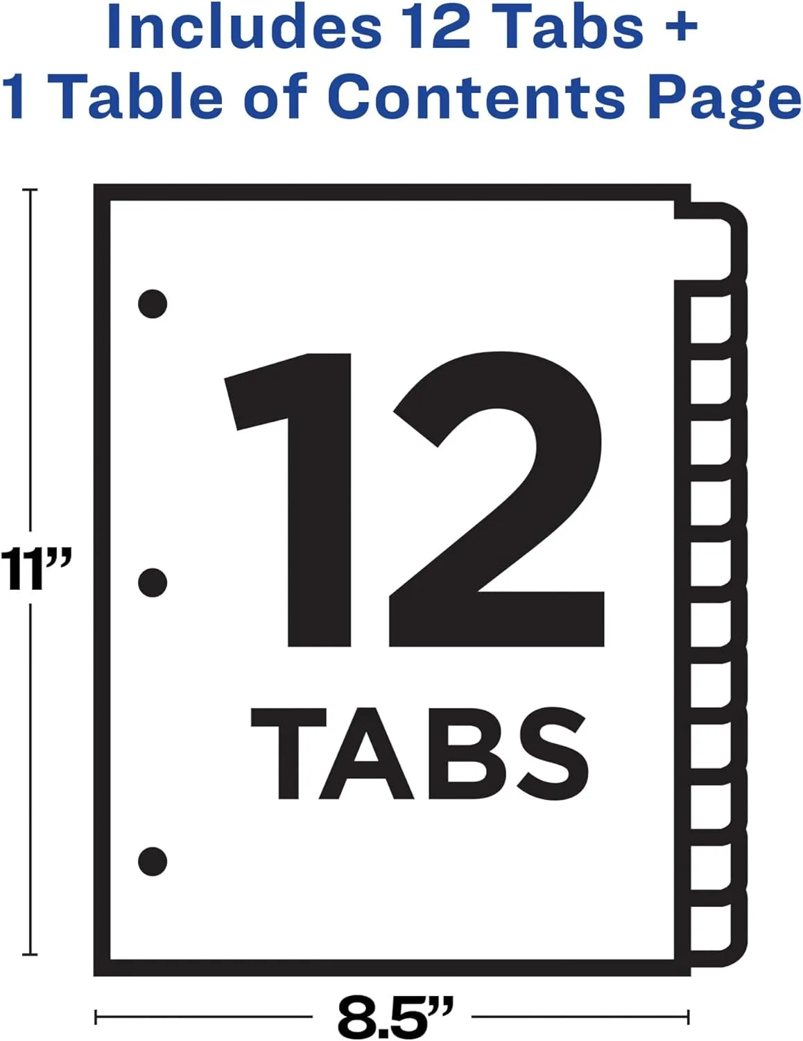 Avery 12 Tab Dividers for 3 Ring Binders , Customizable Table of Contents, Classic White Tabs, 1 Set (11140)