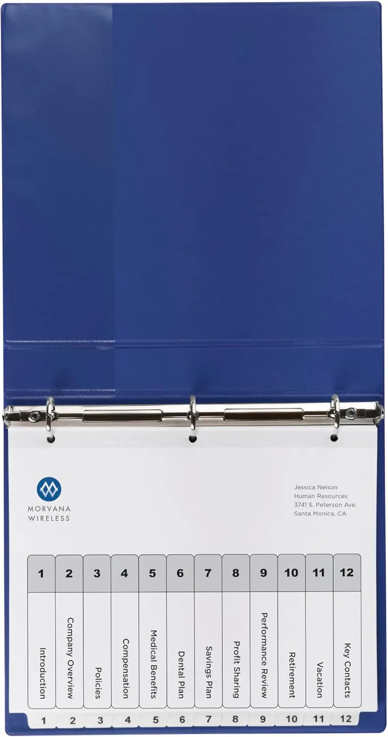Avery 12 Tab Dividers for 3 Ring Binders, Customizable Table of Contents, Classic White Tabs, 6 Sets (11824)