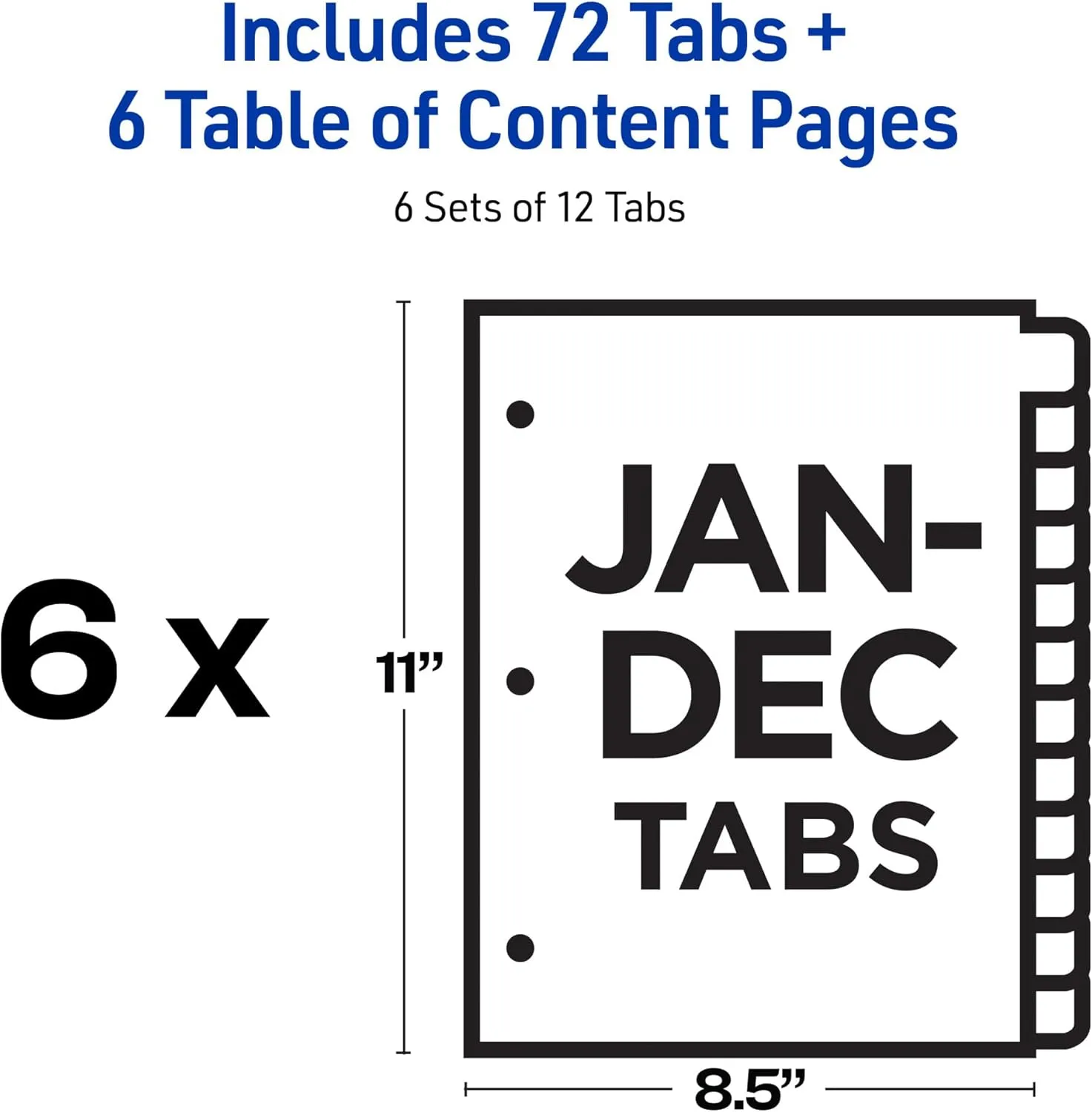 Avery Jan-Dec 12 Tab Dividers for 3 Ring Binders, Customizable Table of Contents, Multicolor Tabs, 6 Sets (11830)