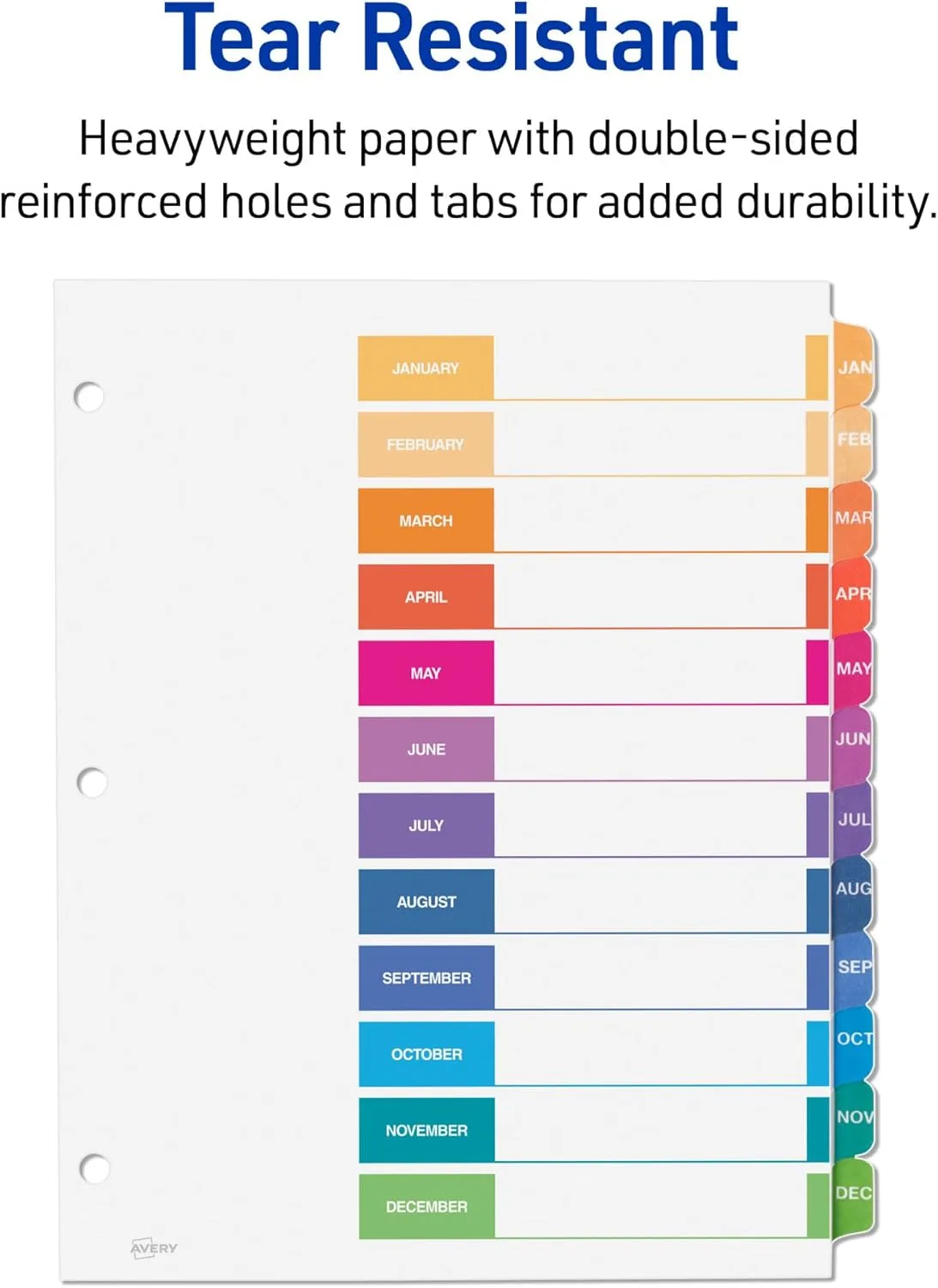 Avery Jan-Dec 12 Tab Dividers for 3 Ring Binders, Customizable Table of Contents, Multicolor Tabs, 6 Sets (11830)