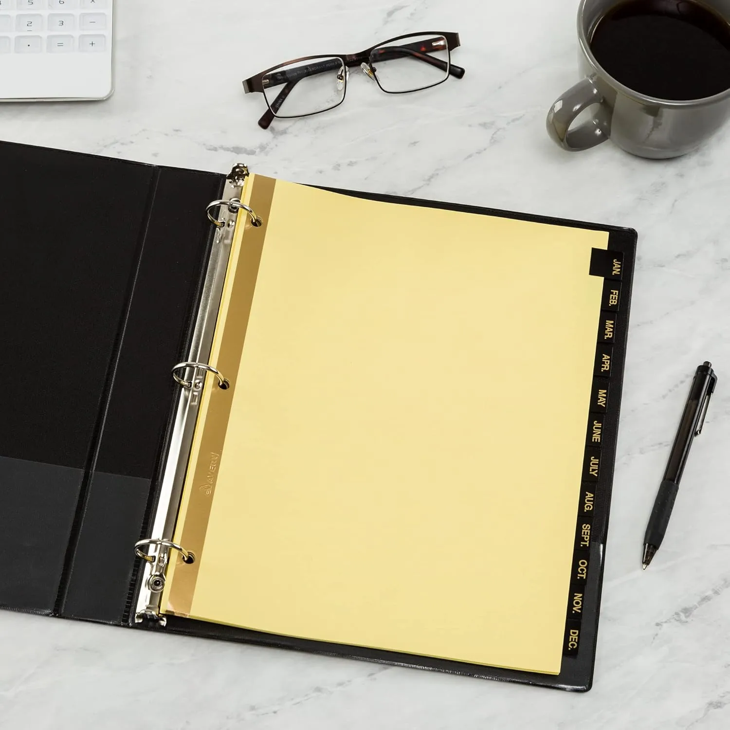 Avery Jan-Dec Dividers for 3 Ring Binders, 12-Tab Set, Pre-Printed Black Leather Tabs, 1 Binder Divider Set (11351)