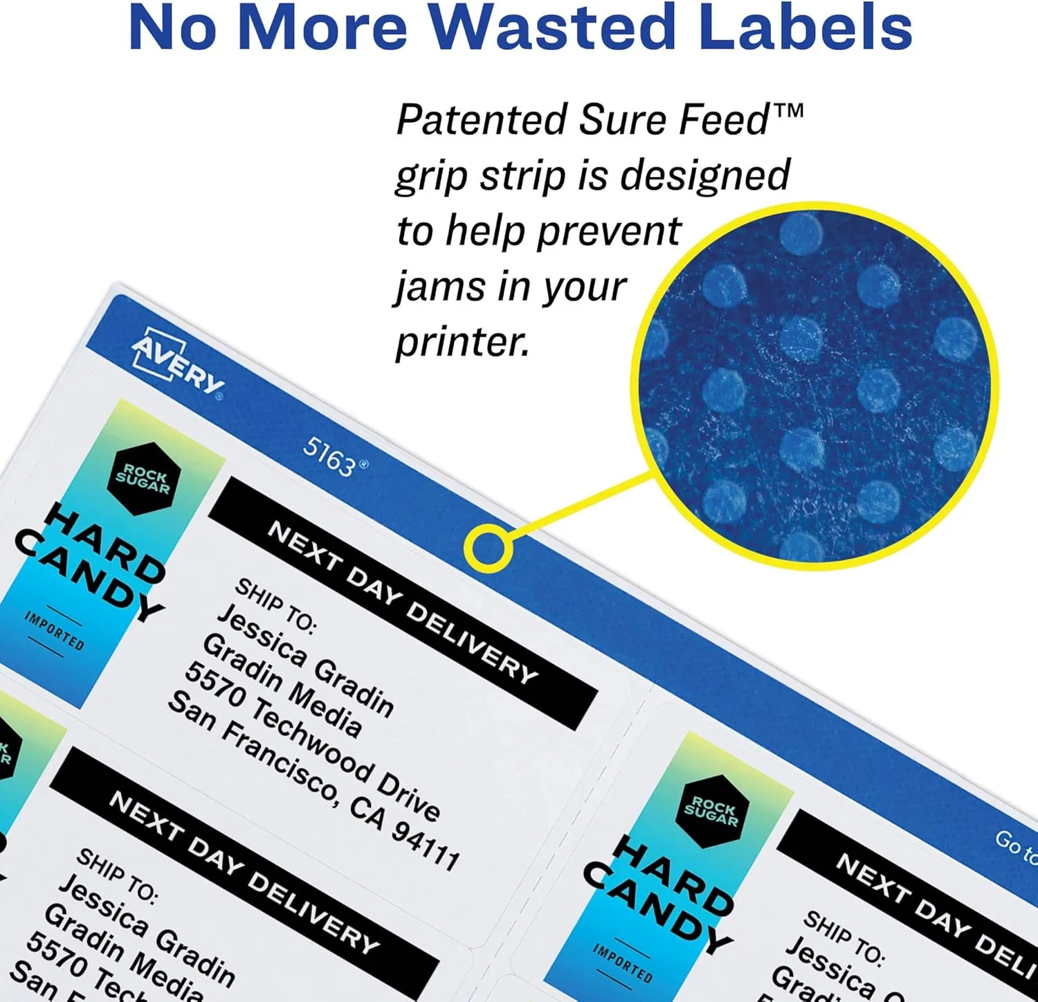 Avery Printable Shipping Labels with Sure Feed, 3" x 3.75", White, 150 Blank Mailing Labels (6874)