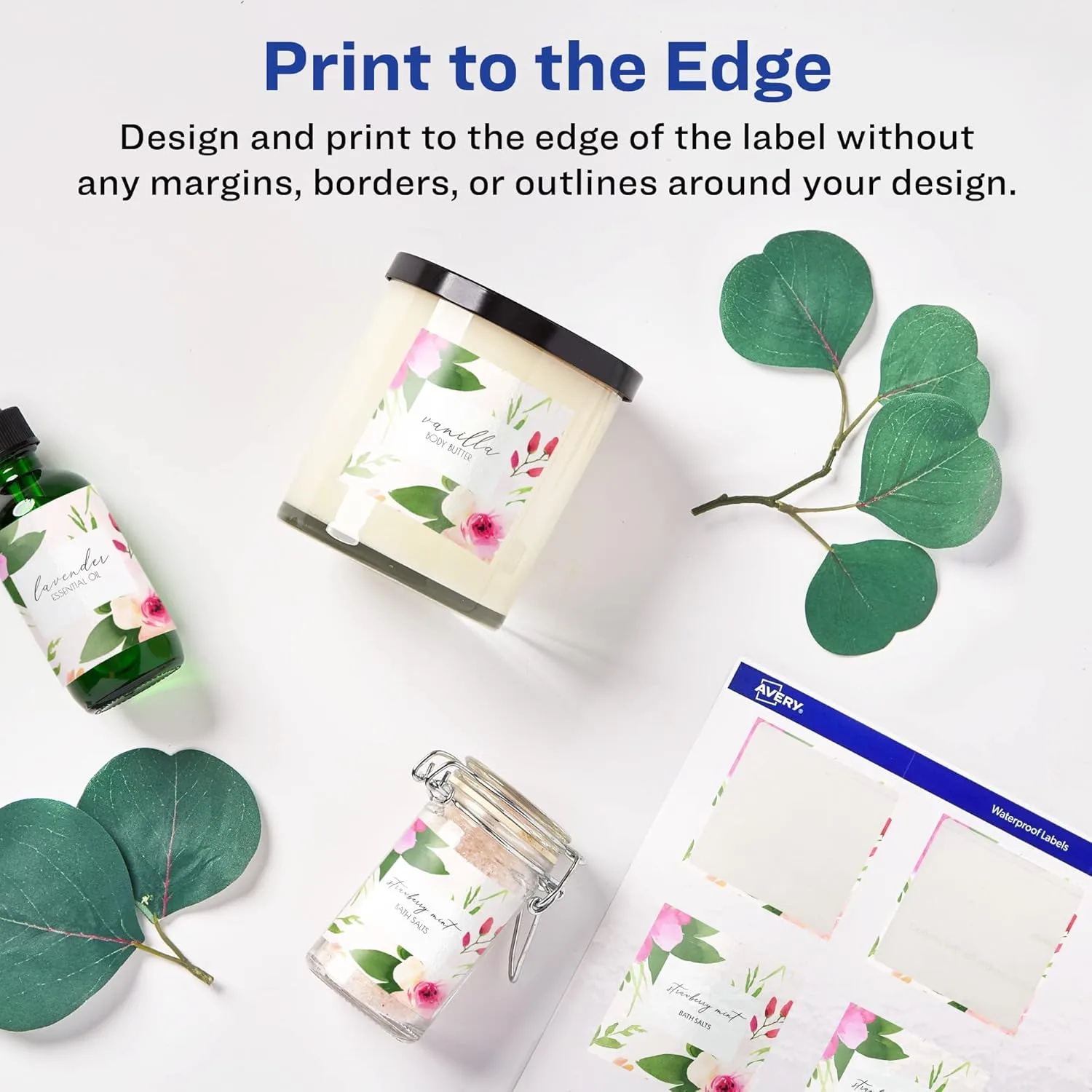 Avery Glossy White Square Labels, Sure Feed Technology, 1.5" x 1.5", 200 Glossy White Labels, Print-to-The-Edge