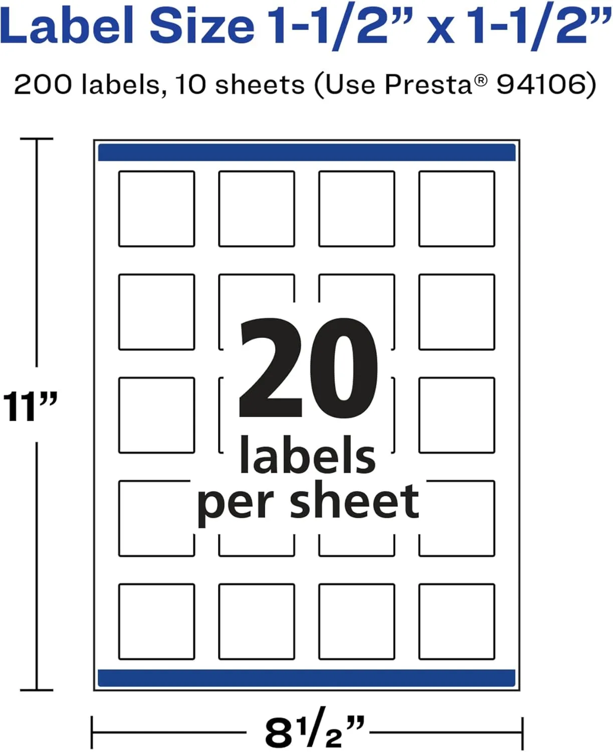 Avery Glossy White Square Labels, Sure Feed Technology, 1.5" x 1.5", 200 Glossy White Labels, Print-to-The-Edge