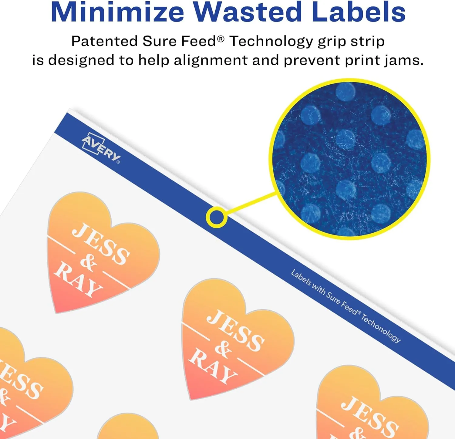 AVERY Matte White Removable Heart Labels, Sure Feed Technology, Print-to-The-Edge, 2-9/32 x 1-27/32