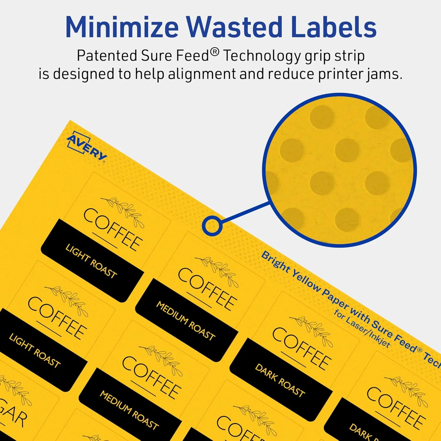 Avery Printable Square Labels, Sure Feed Technology, 1-1/2" x 1-1/2", Bright Yellow, Print-to-The-Edge