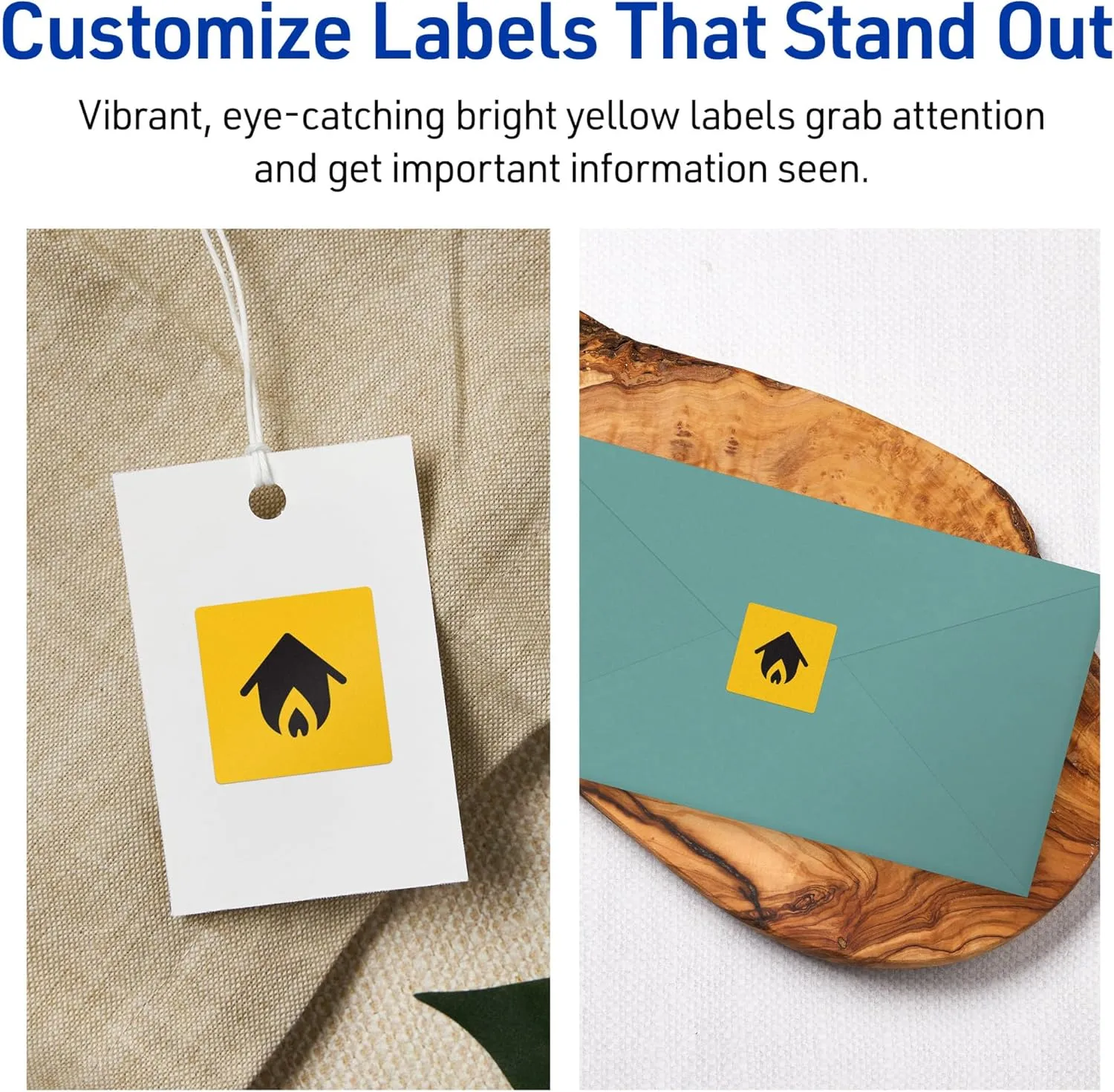 Avery Printable Square Labels, Sure Feed Technology, 1-1/2" x 1-1/2", Bright Yellow, Print-to-The-Edge