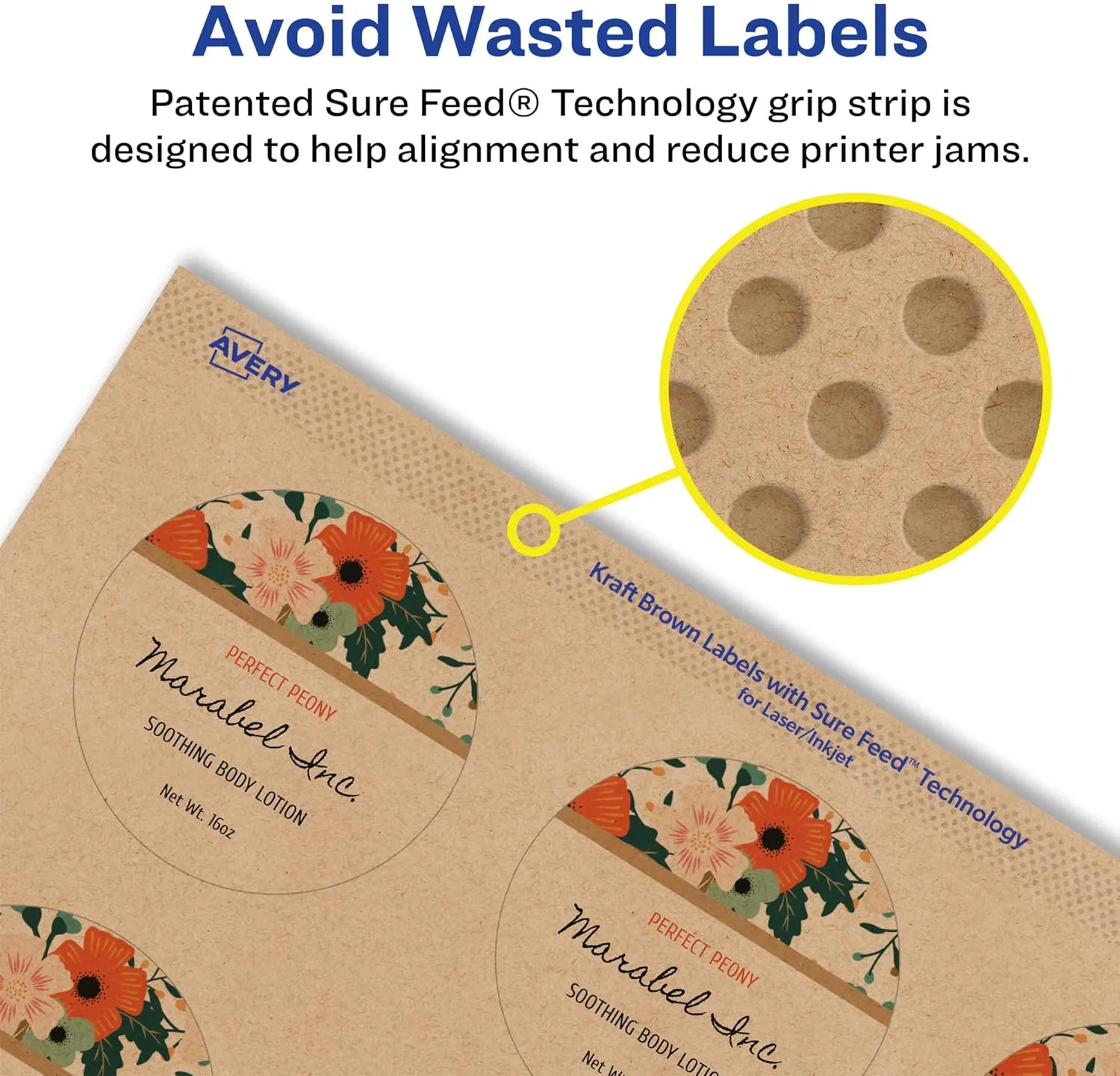 AVERY Kraft Brown Round Labels, Sure Feed Technology, 2.25" Diameter, Print-to-The-Edge, Laser/Inkjet Printable