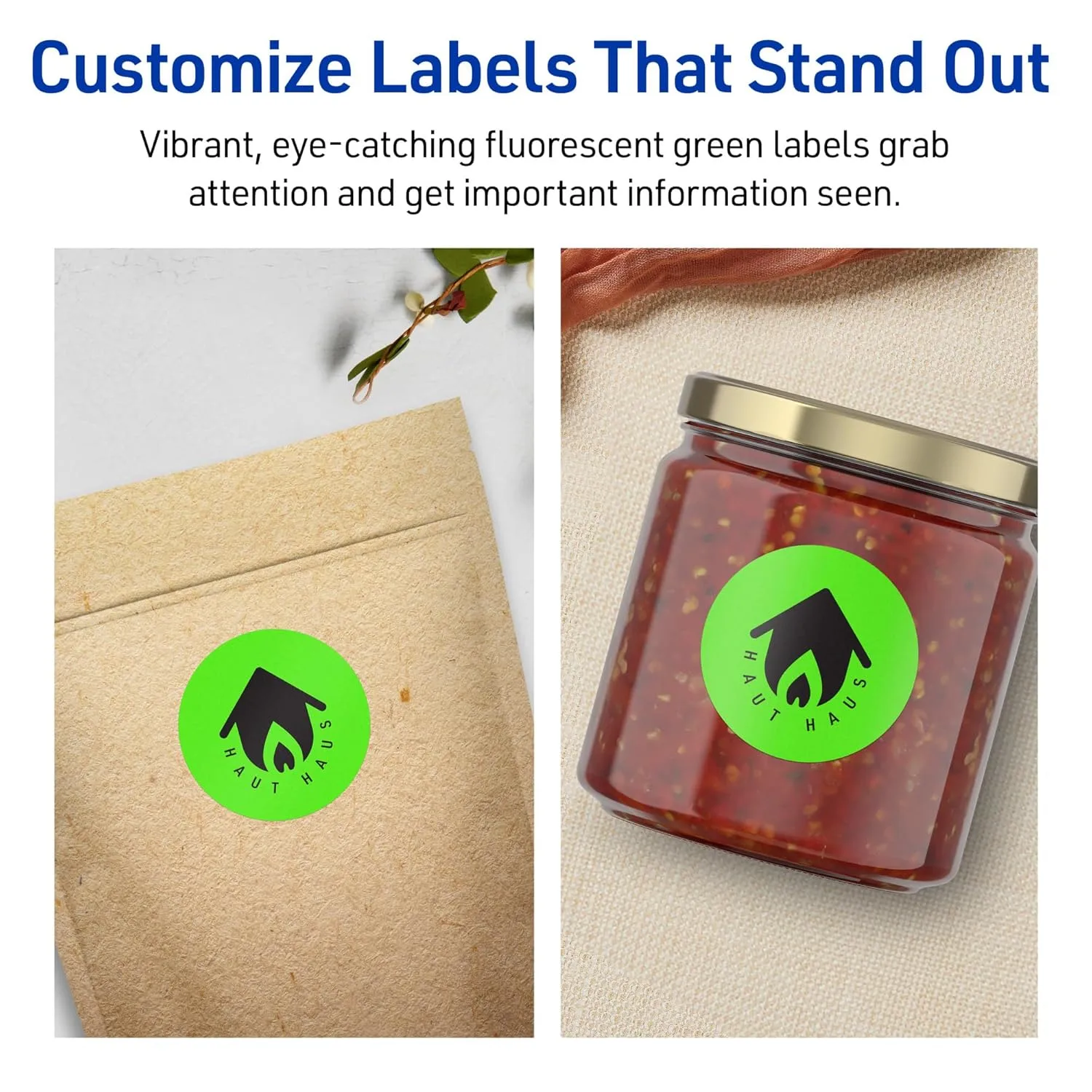 Avery Printable Round Labels, Sure Feed Technology, 1-2/3" Diameter, Neon Green Labels, Print-to-The-Edge
