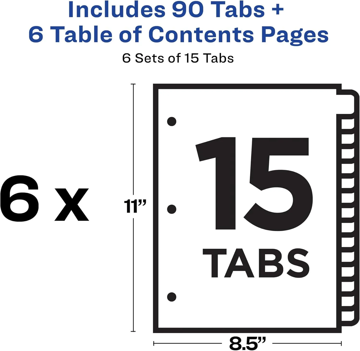 Avery Dividers for 3 Ring Binders, 15 Tabs per Set, Customizable Table of Contents (6 Sets)