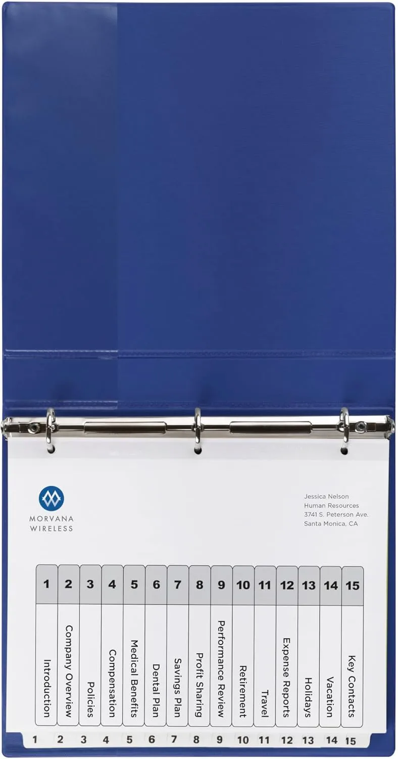 Avery Dividers for 3 Ring Binders, 15 Tabs per Set, Customizable Table of Contents (6 Sets)