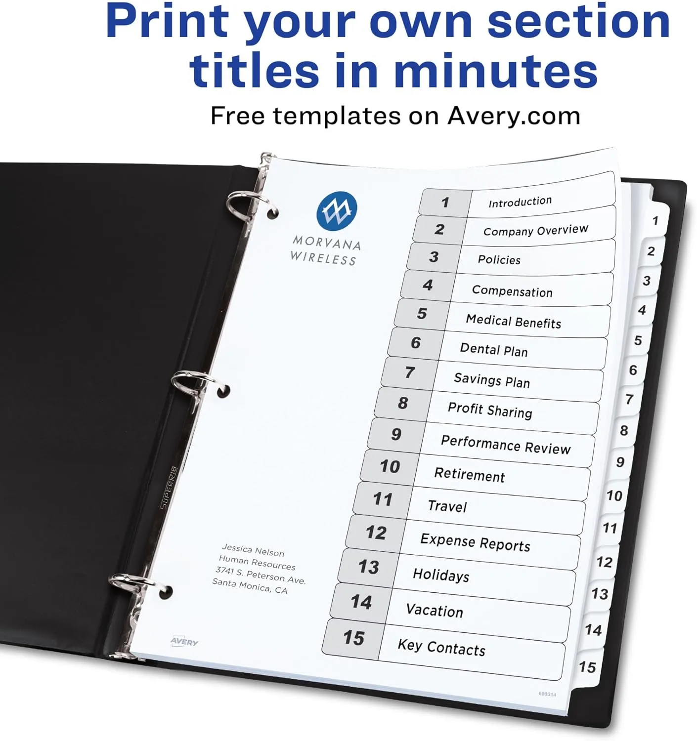Avery Dividers for 3 Ring Binders, 15 Tabs per Set, Customizable Table of Contents (6 Sets)
