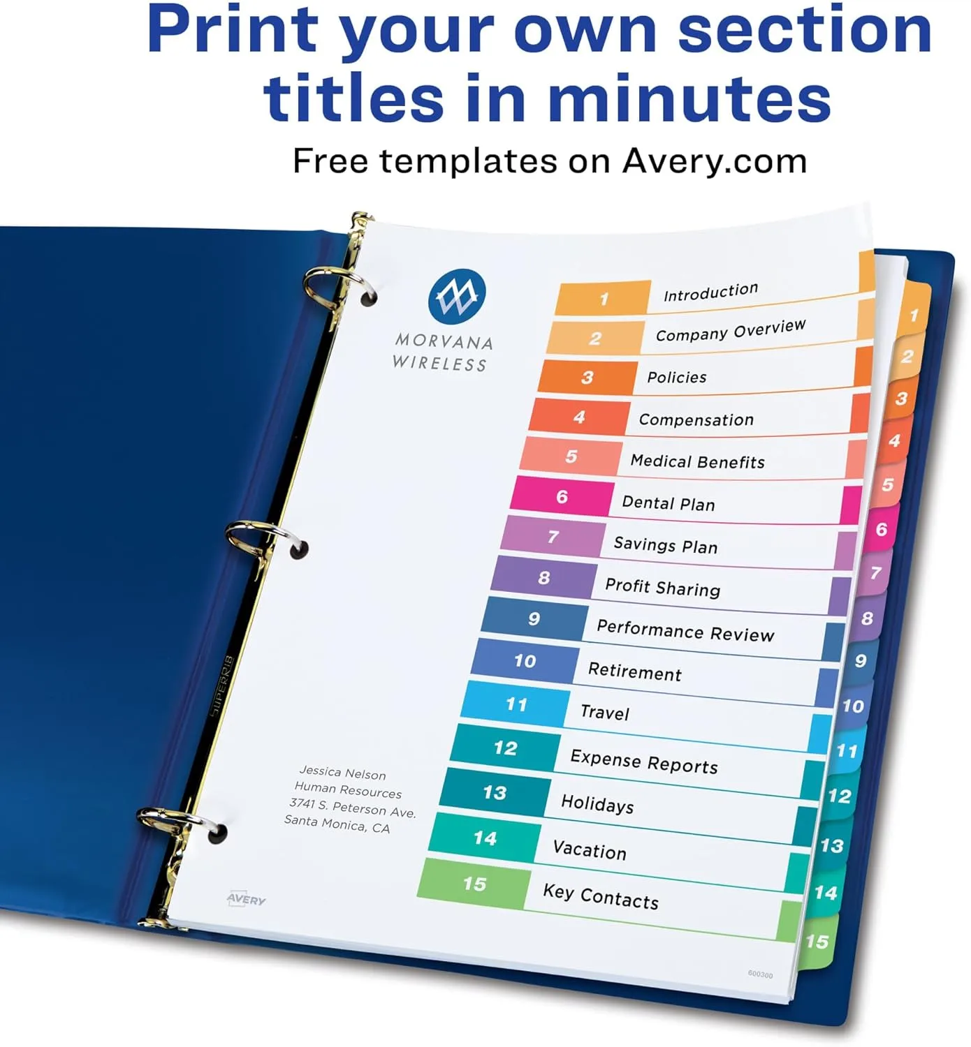 Avery Dividers for 3 Ring Binders, 15 Tabs per Set, Customizable Table of Contents, Multicolor Tabs, Great for Organizing Reports, Projects, and More (11143)