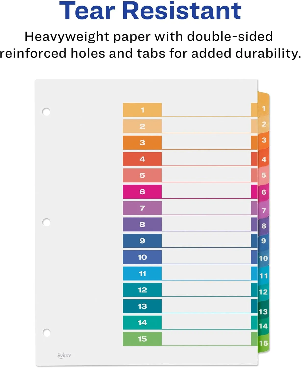 Avery Dividers for 3 Ring Binders, 15 Tabs per Set, Customizable Table of Contents, Multicolor Tabs, Great for Organizing Reports, Projects, and More (11143)