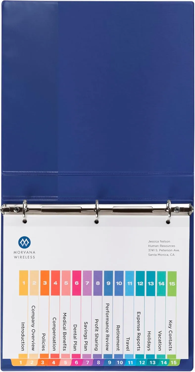 Avery Dividers for 3 Ring Binders, 15 Tabs per Set, Customizable Table of Contents, Multicolor Tabs, Great for Organizing Reports, Projects, and More (11143)
