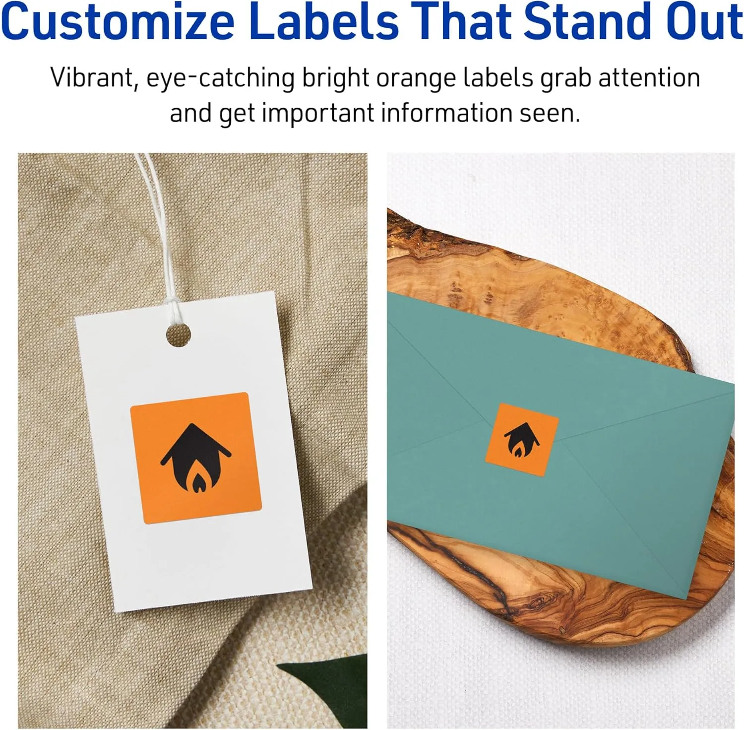 AVERY Printable Square Labels, Sure Feed Technology, 1-1/2" x 1-1/2", Bright Orange, Print-to-The-Edge