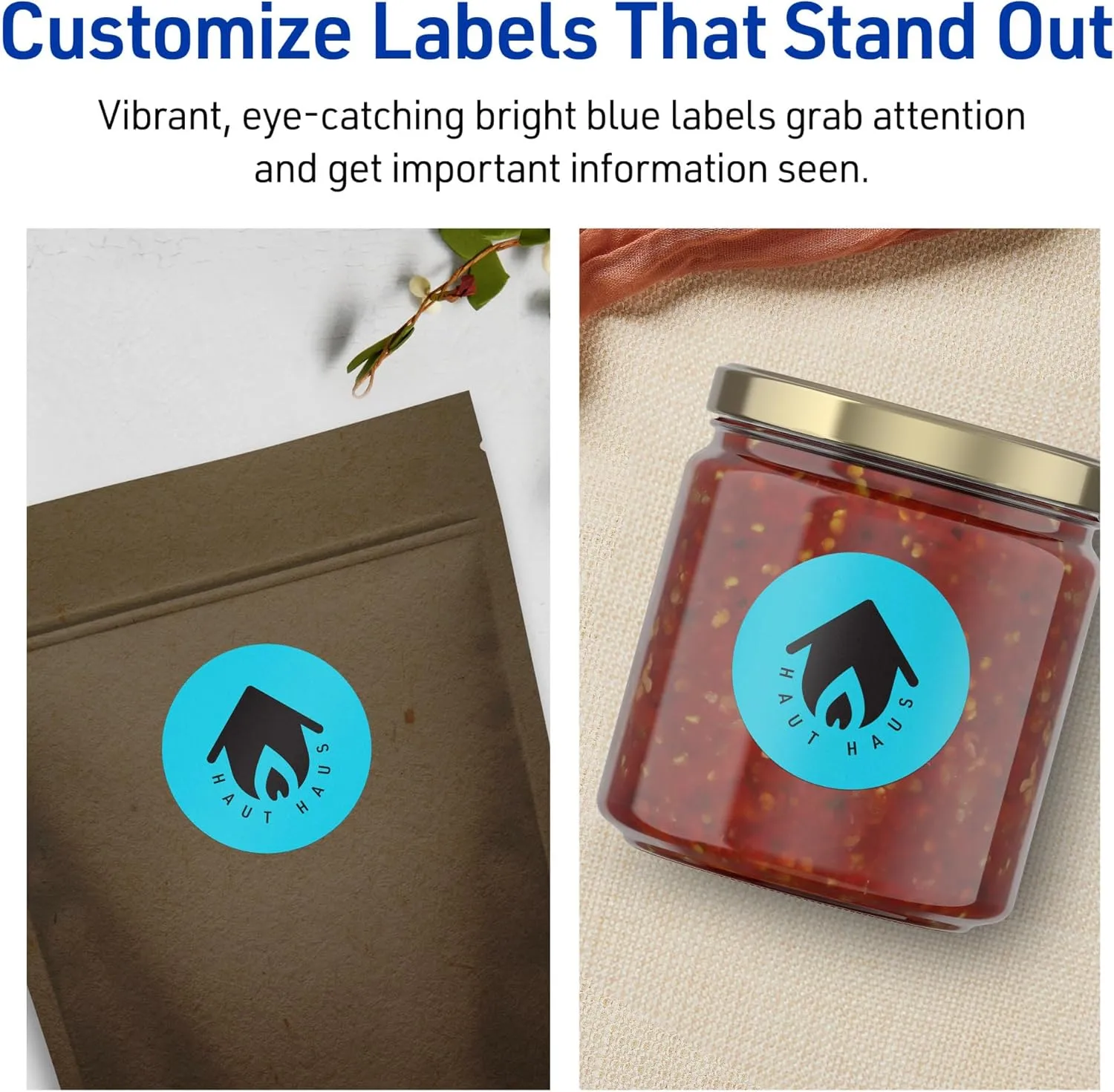 Avery Printable Round Labels, Sure Feed Technology, 1-1/2" Diameter, Bright Blue Labels, Print-to-The-Edge