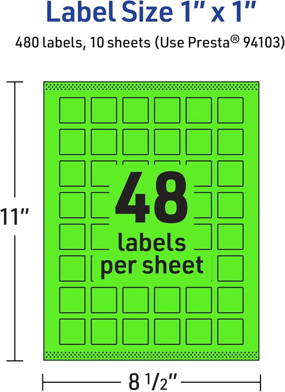 Avery Printable Square Labels, Sure Feed Technology, 1" x 1", Neon Green, Print-to-the-Edge, Laser/Inkjet Printable