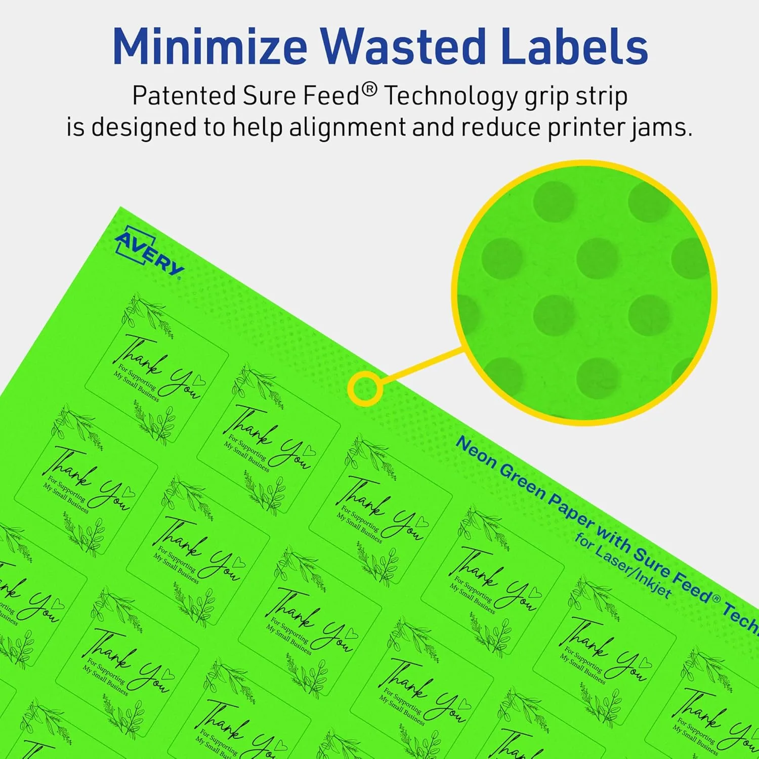 Avery Printable Square Labels, Sure Feed Technology, 1" x 1", Neon Green, Print-to-the-Edge, Laser/Inkjet Printable
