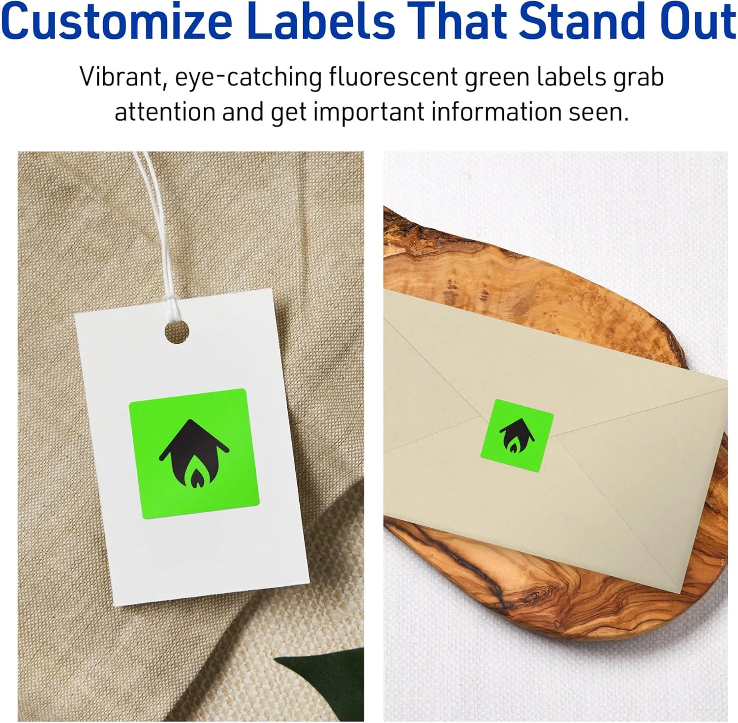 Avery Printable Square Labels, Sure Feed Technology, 1" x 1", Neon Green, Print-to-the-Edge, Laser/Inkjet Printable