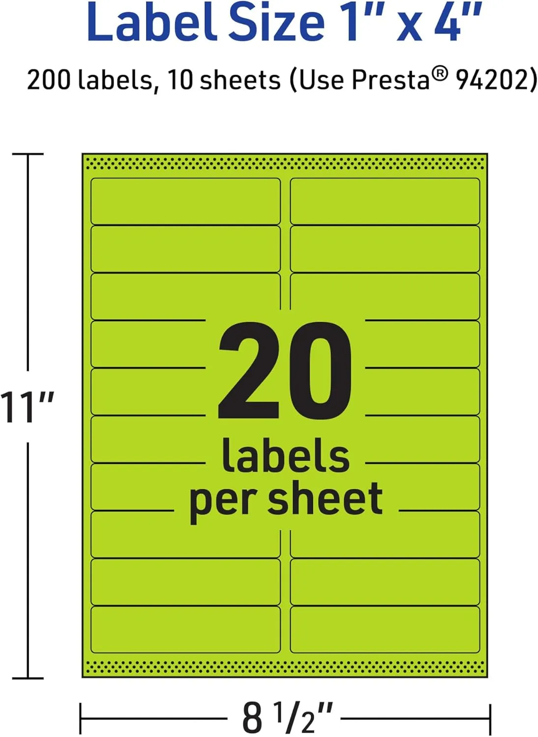 Avery Printable Rectangle Labels, Sure Feed Technology, 1" x 4", Bright Green, Laser/Inkjet Printable
