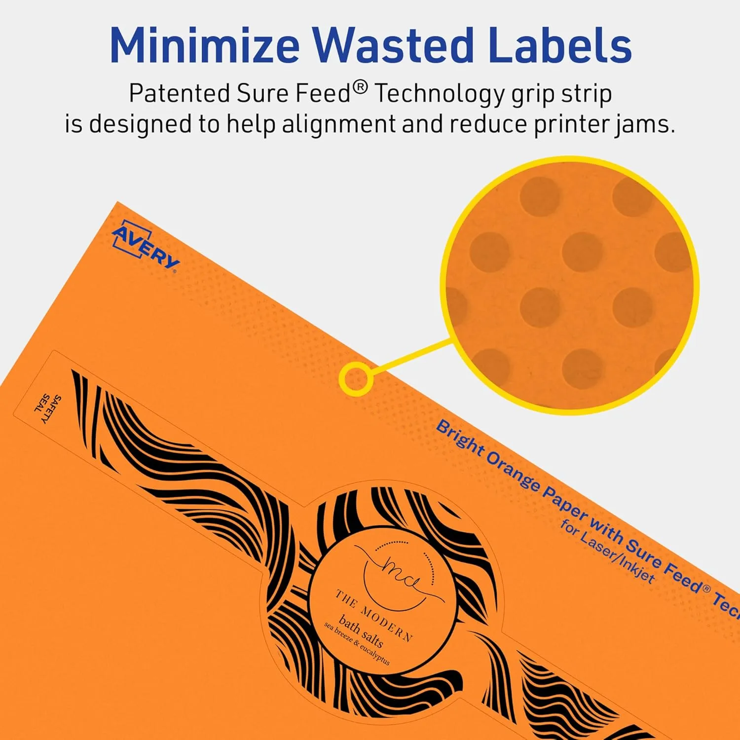 Avery Printable Wraparound Band Labels, Sure Feed Technology, 2-3/8" x 8", Bright Orange, Cigar Band Labels