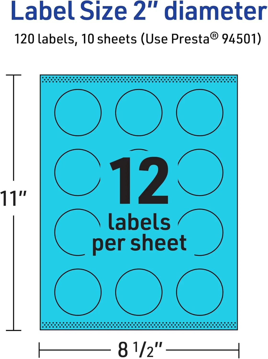 Avery Printable Round Labels, Sure Feed Technology, 2" Diameter, Bright Blue Labels, Print-to-The-Edge