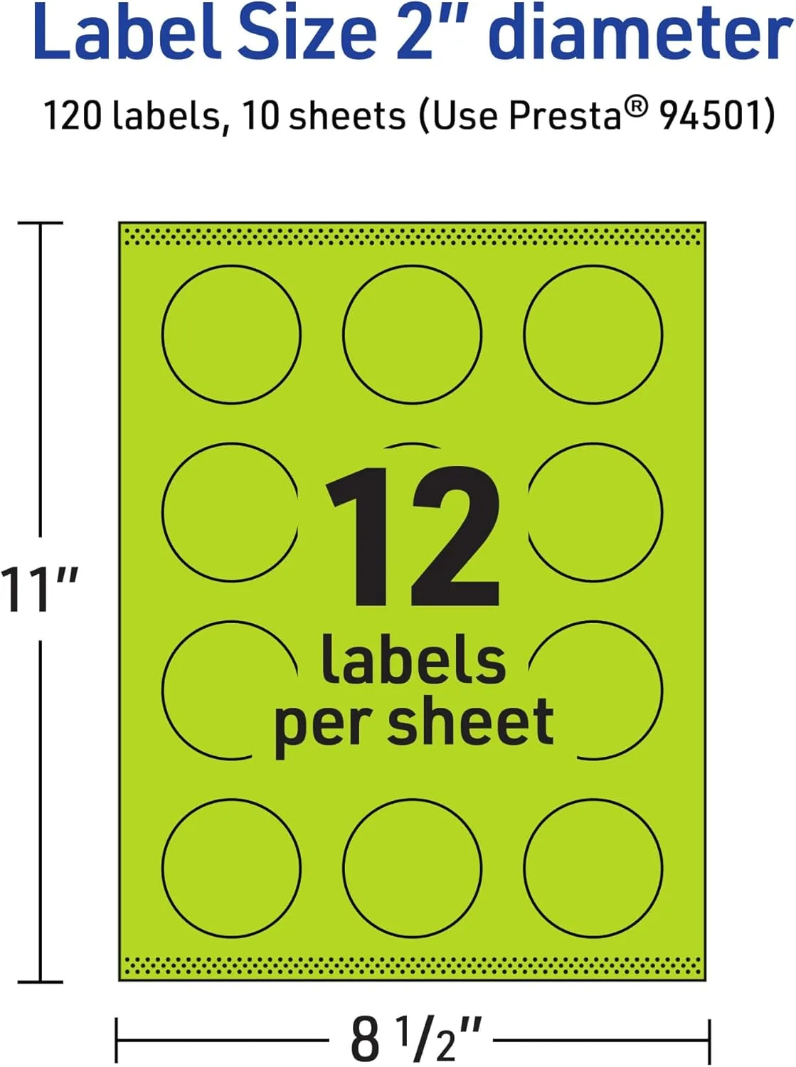Avery Printable Round Labels, Sure Feed Technology, 2 in Diameter, Bright Green, Print-to-the-Edge, Laser/Inkjet Printable