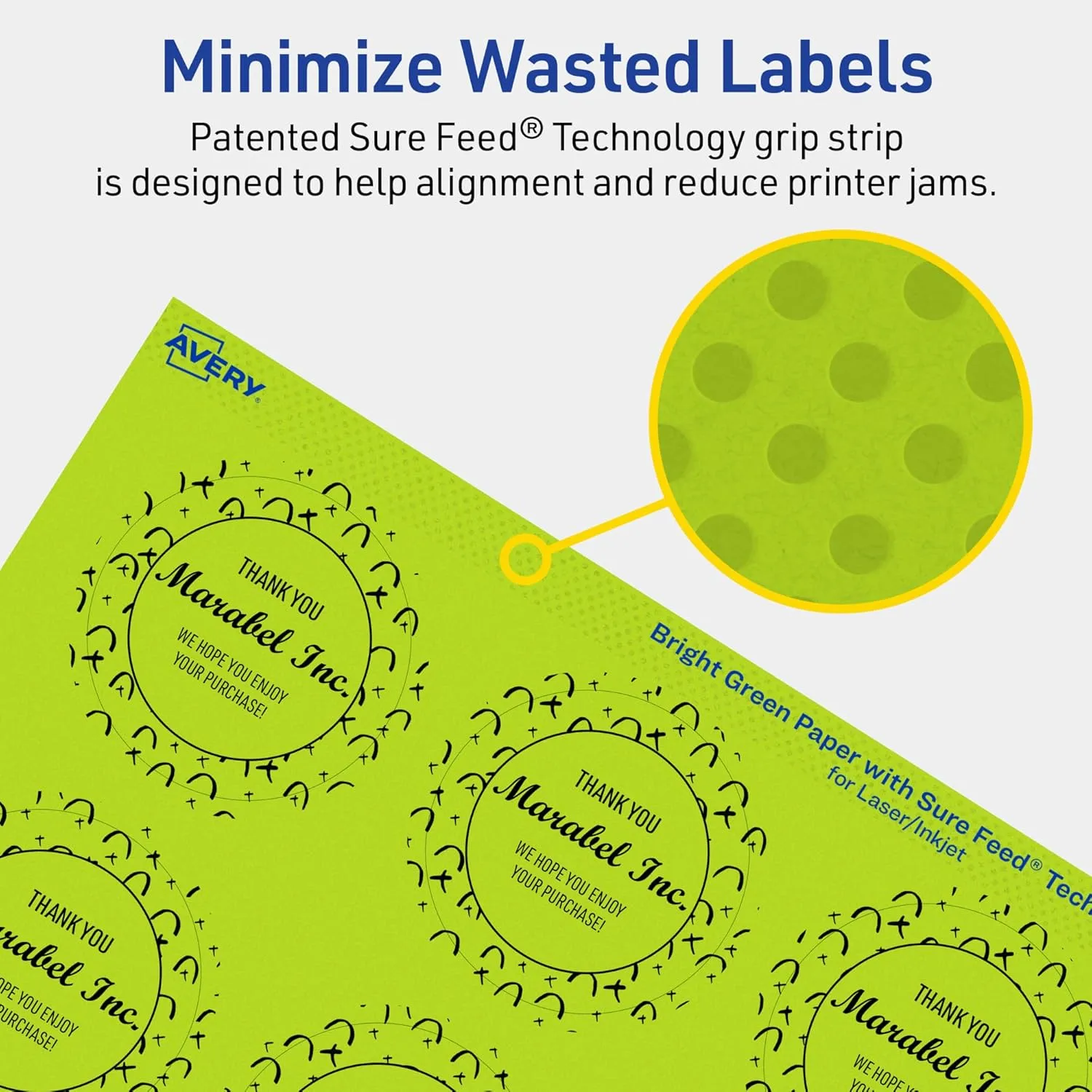 Avery Printable Round Labels, Sure Feed Technology, 2 in Diameter, Bright Green, Print-to-the-Edge, Laser/Inkjet Printable