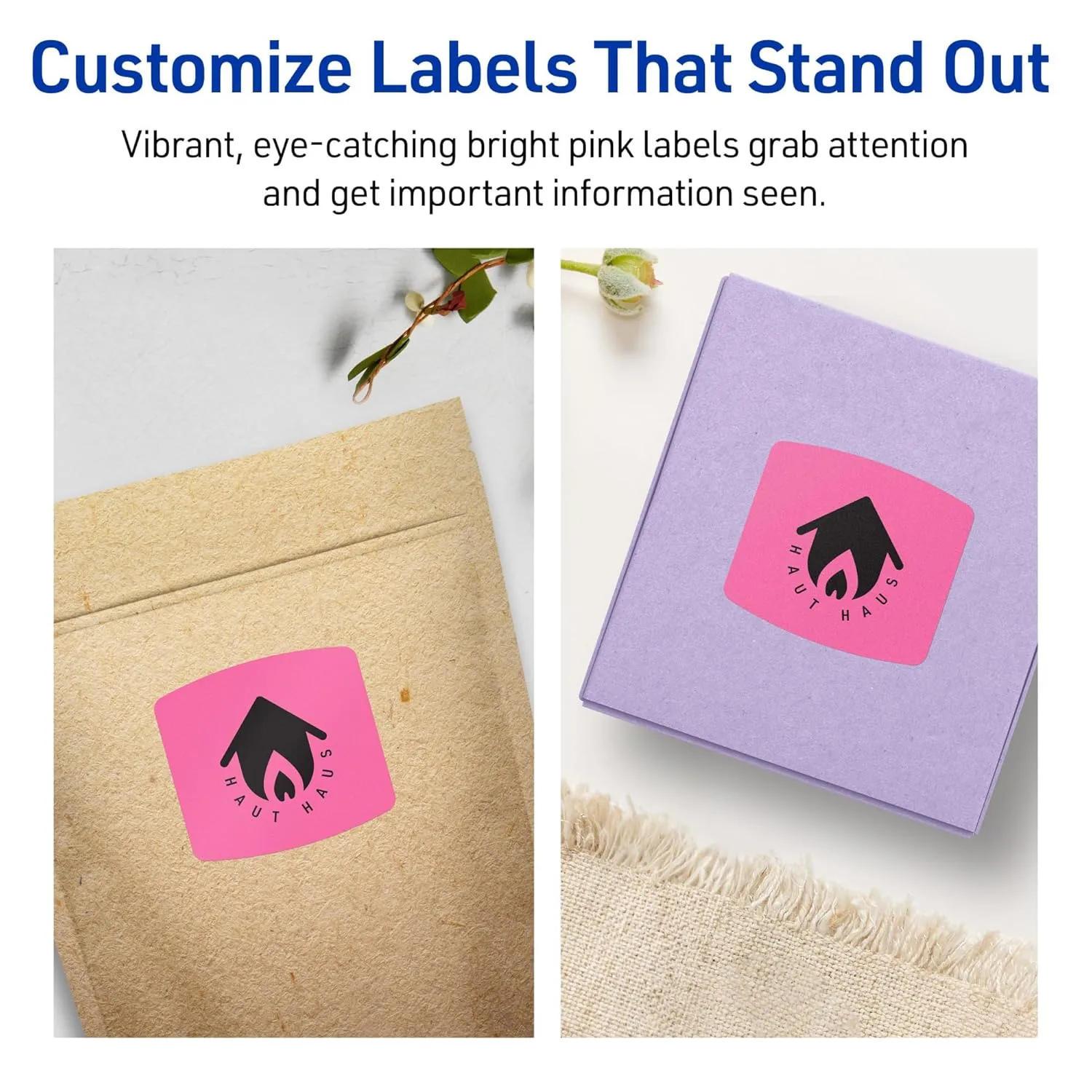 Avery Printable Arched Square Labels with Sure Feed Technology, 2" x 2-3/16", Bright Pink, Print-to-The-Edge, Laser/Inkjet