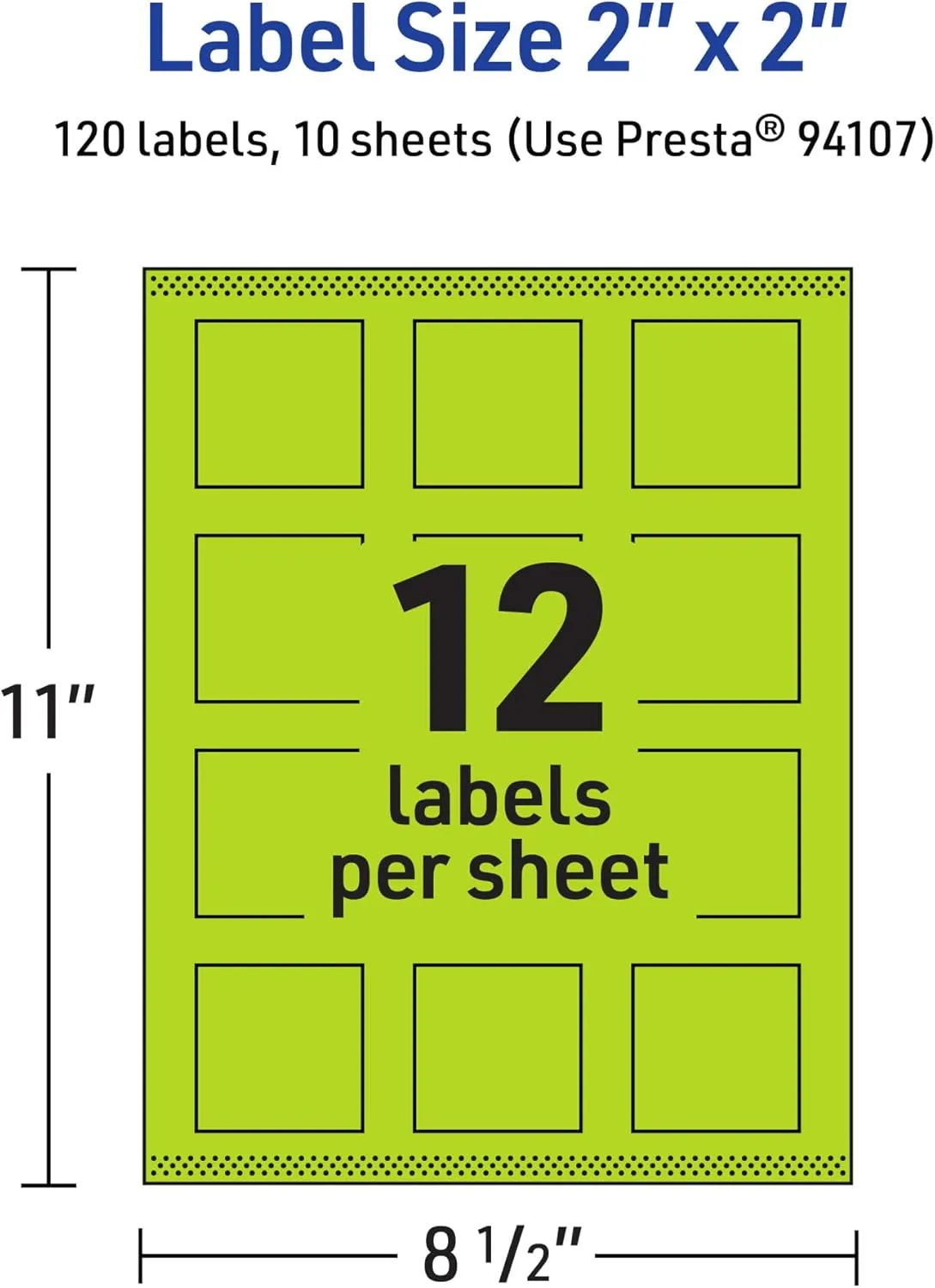 Avery Printable Square Labels, Sure Feed Technology, 2 in x 2 in, Bright Green, Print-to-The-Edge, Laser/Inkjet Printable