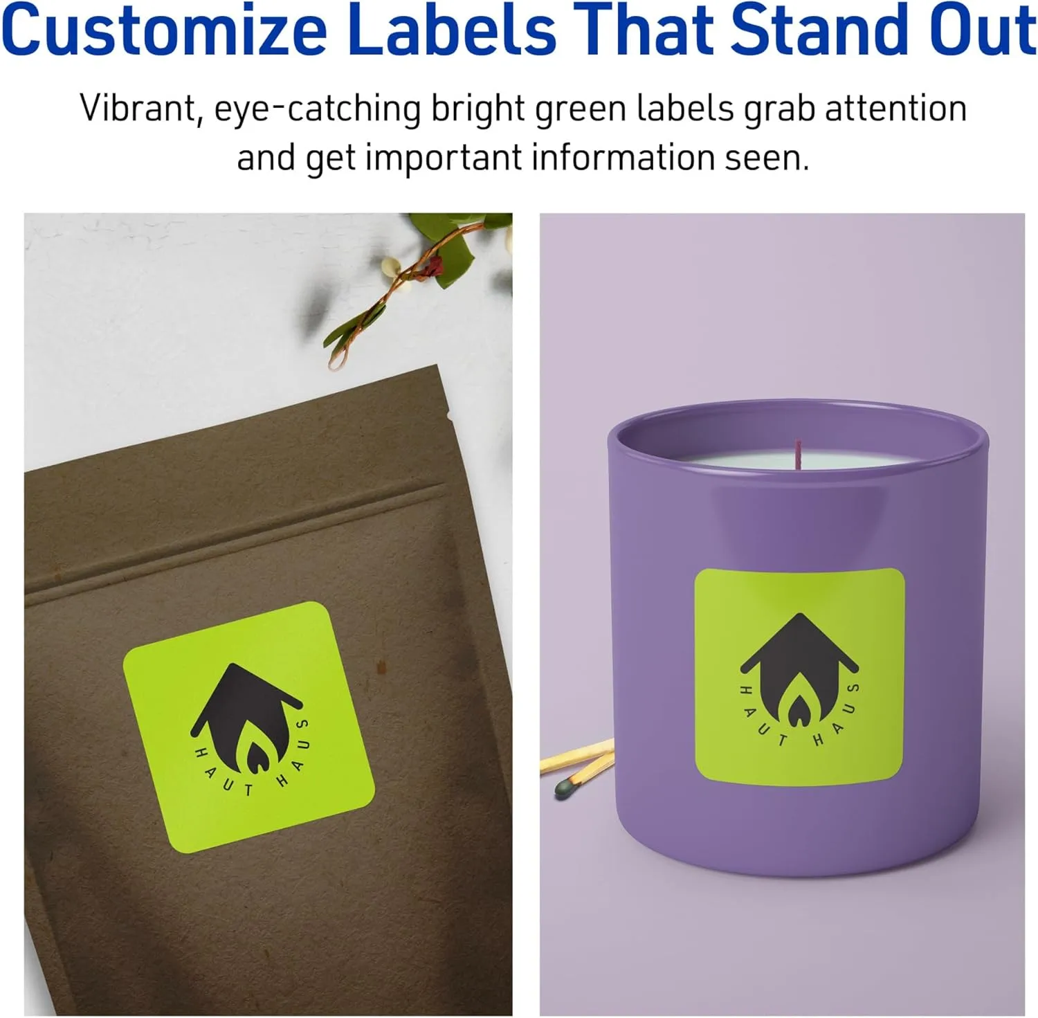 Avery Printable Square Labels, Sure Feed Technology, 2 in x 2 in, Bright Green, Print-to-The-Edge, Laser/Inkjet Printable