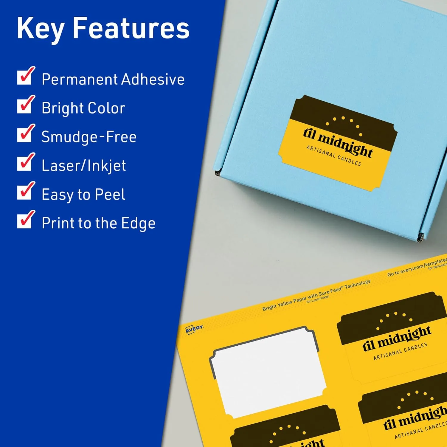 Avery Printable Rectangle Scalloped Labels, Sure Feed Technology, 2" x 3", Bright Yellow, Print-to-The-Edge