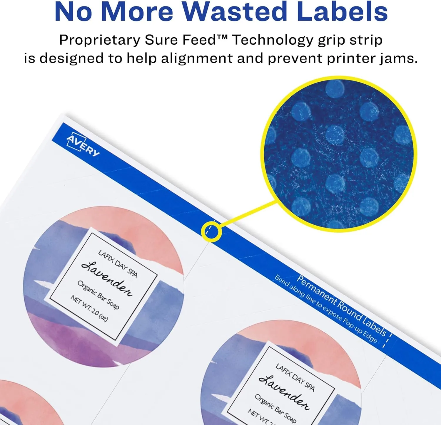 Avery Printable Round Labels with Sure Feed, 2" Diameter, Matte White, 300 Labels (22877)