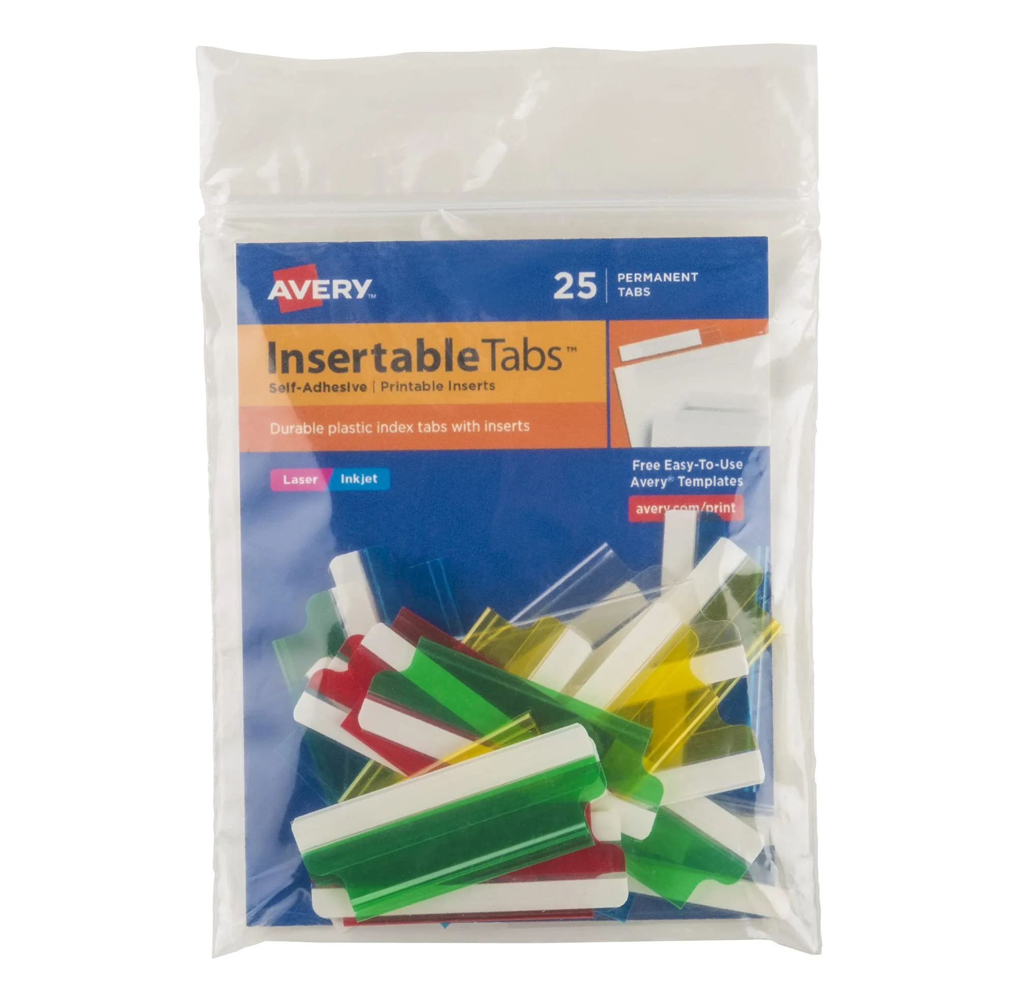 Avery Insertable Self-Adhesive Index Tabs, 2" Assorted, Pack of 25 (16239)