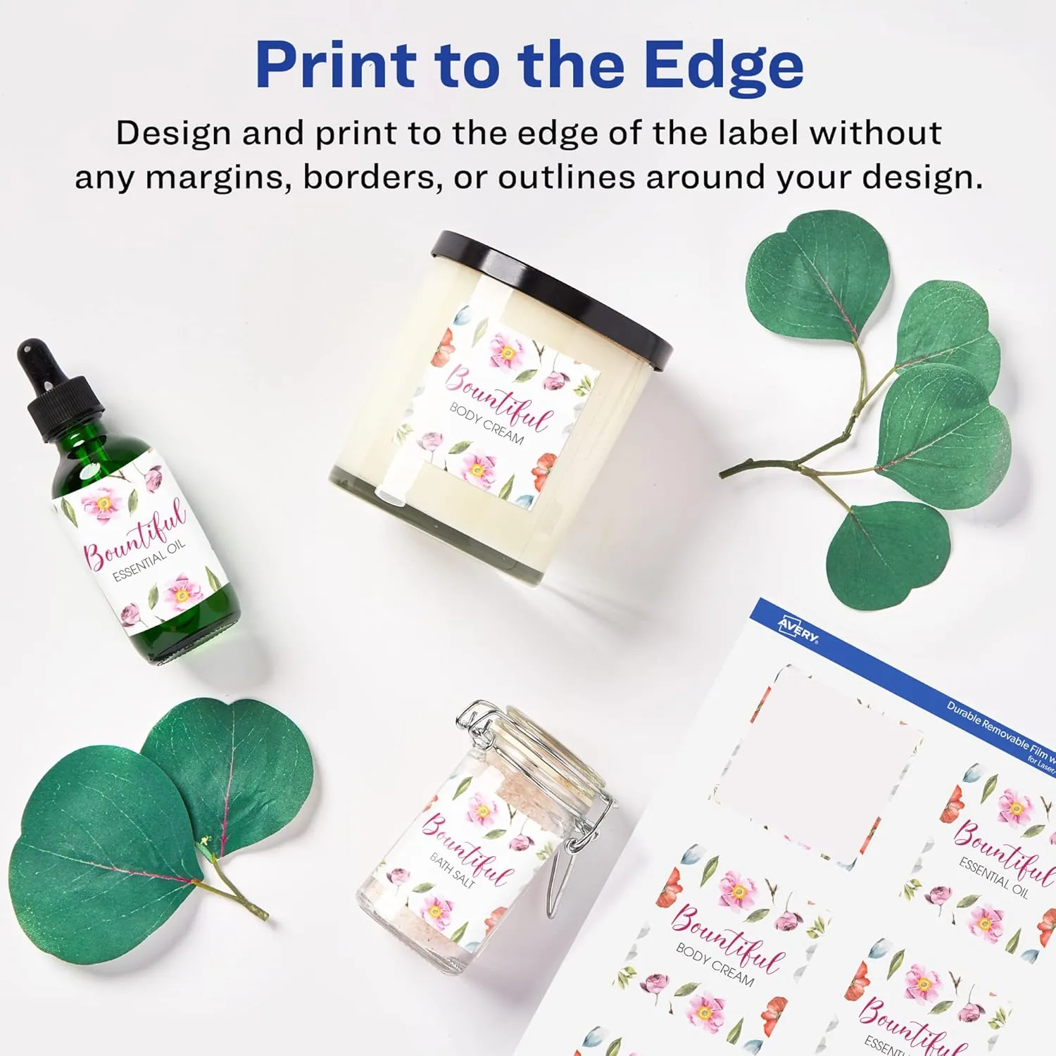 Avery Durable Removable Square Labels, Sure Feed Technology, 2" x 2", Matte White Film, Water-Resistant, Print-to-The-Edge