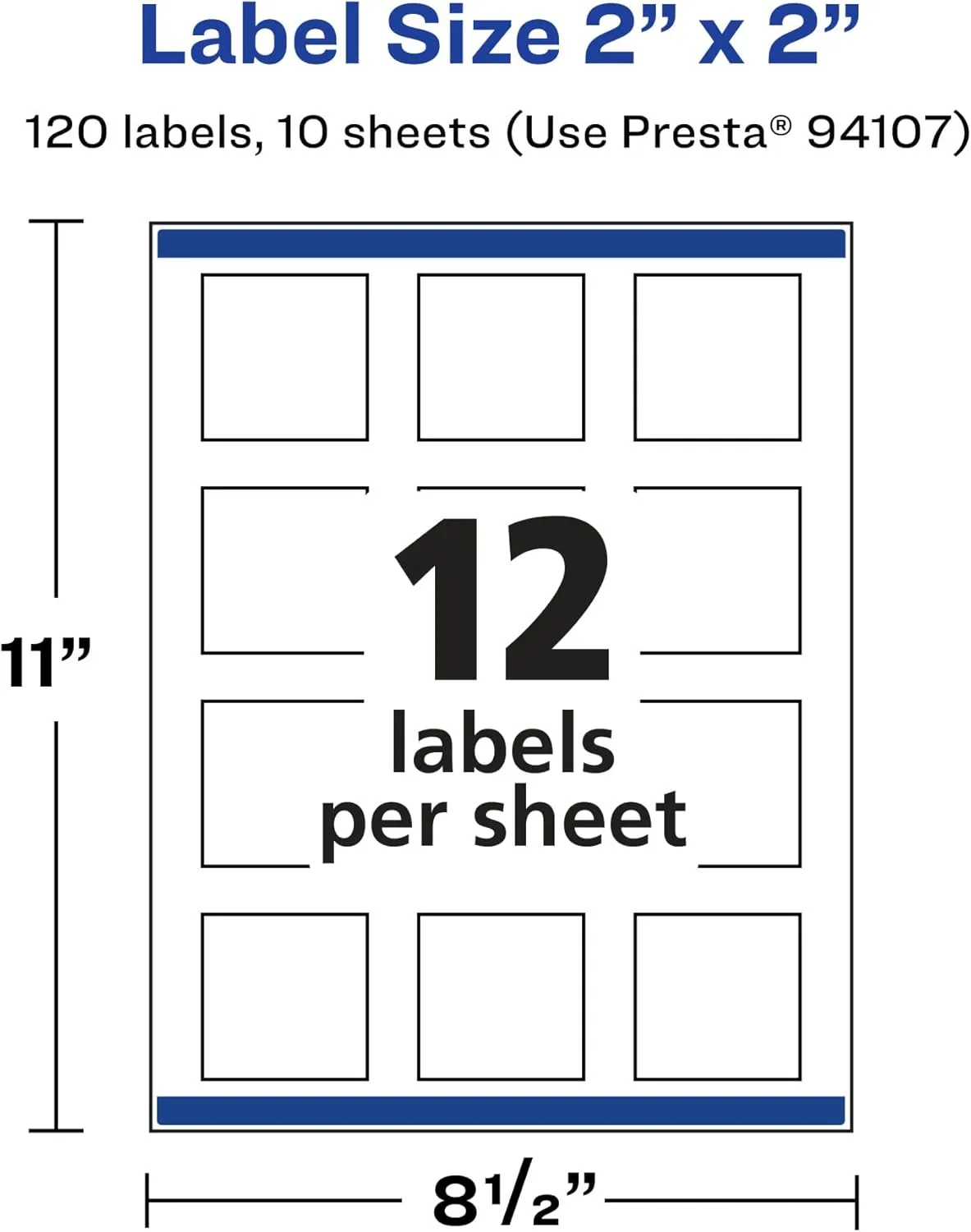 Avery Durable Waterproof Square Labels, Sure Feed Technology, 2" x 2", Print-to-The-Edge