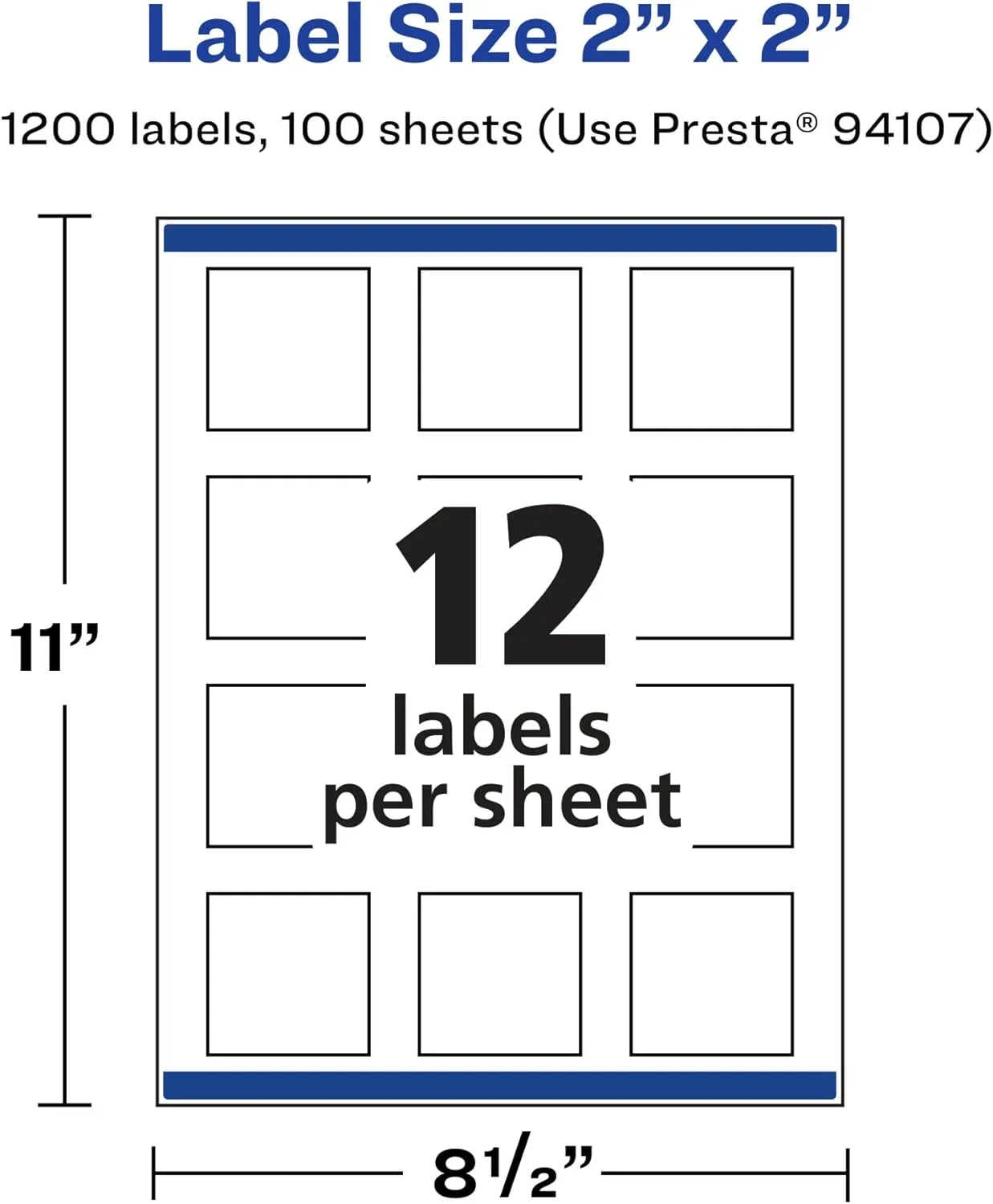 Avery Durable Waterproof Square Labels, Sure Feed Technology, 2" x 2", Print-to-The-Edge
