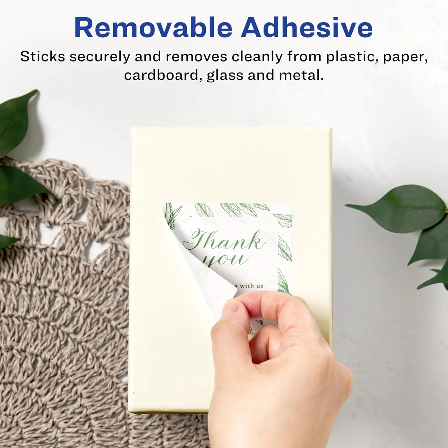 Avery Matte White Removable Square Labels, Sure Feed Technology, Print-to-The-Edge, 2" x 2", 180 Removable Labels