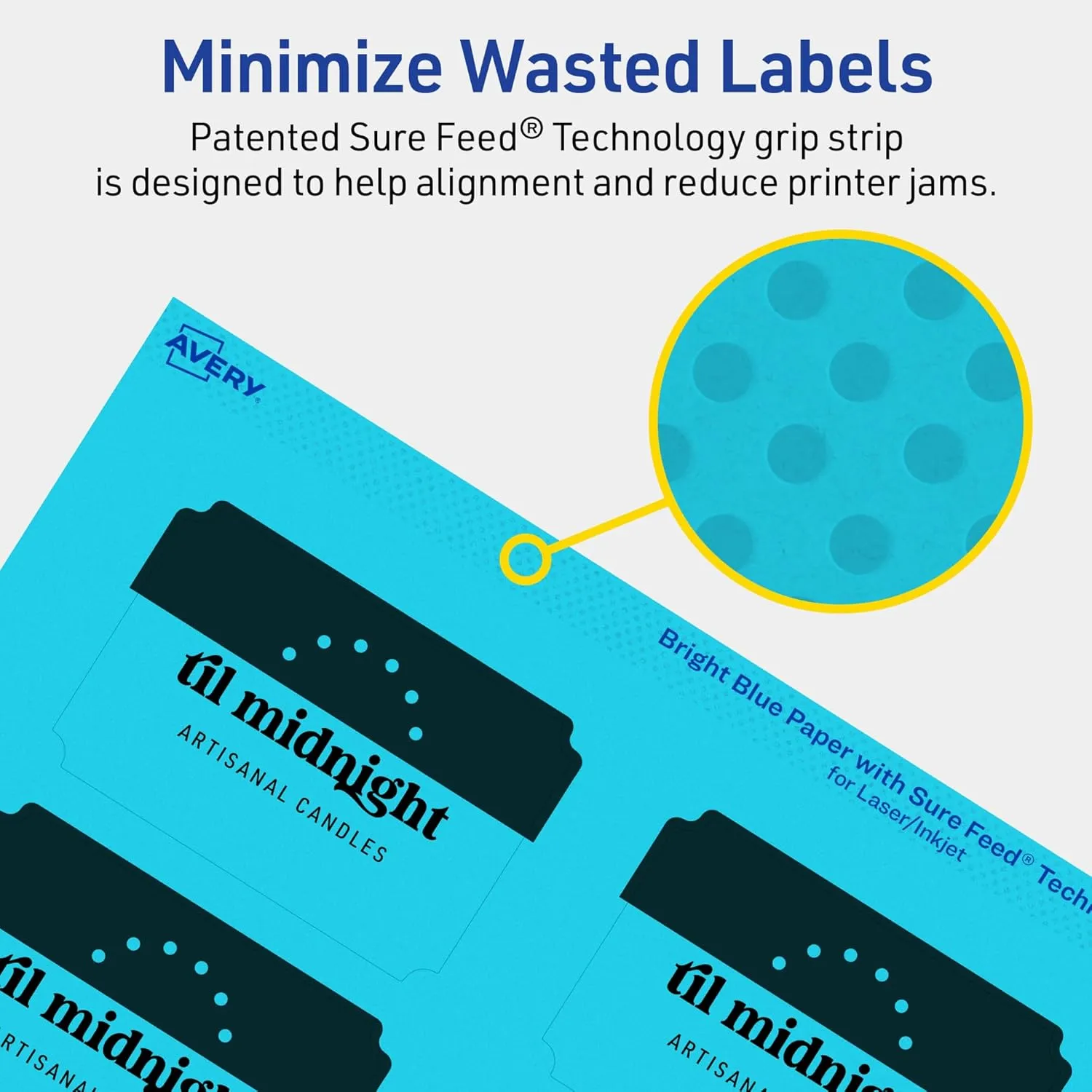 Avery Printable Rectangle Scalloped Labels, Sure Feed Technology, 2" x 3", Bright Blue, 80 Total