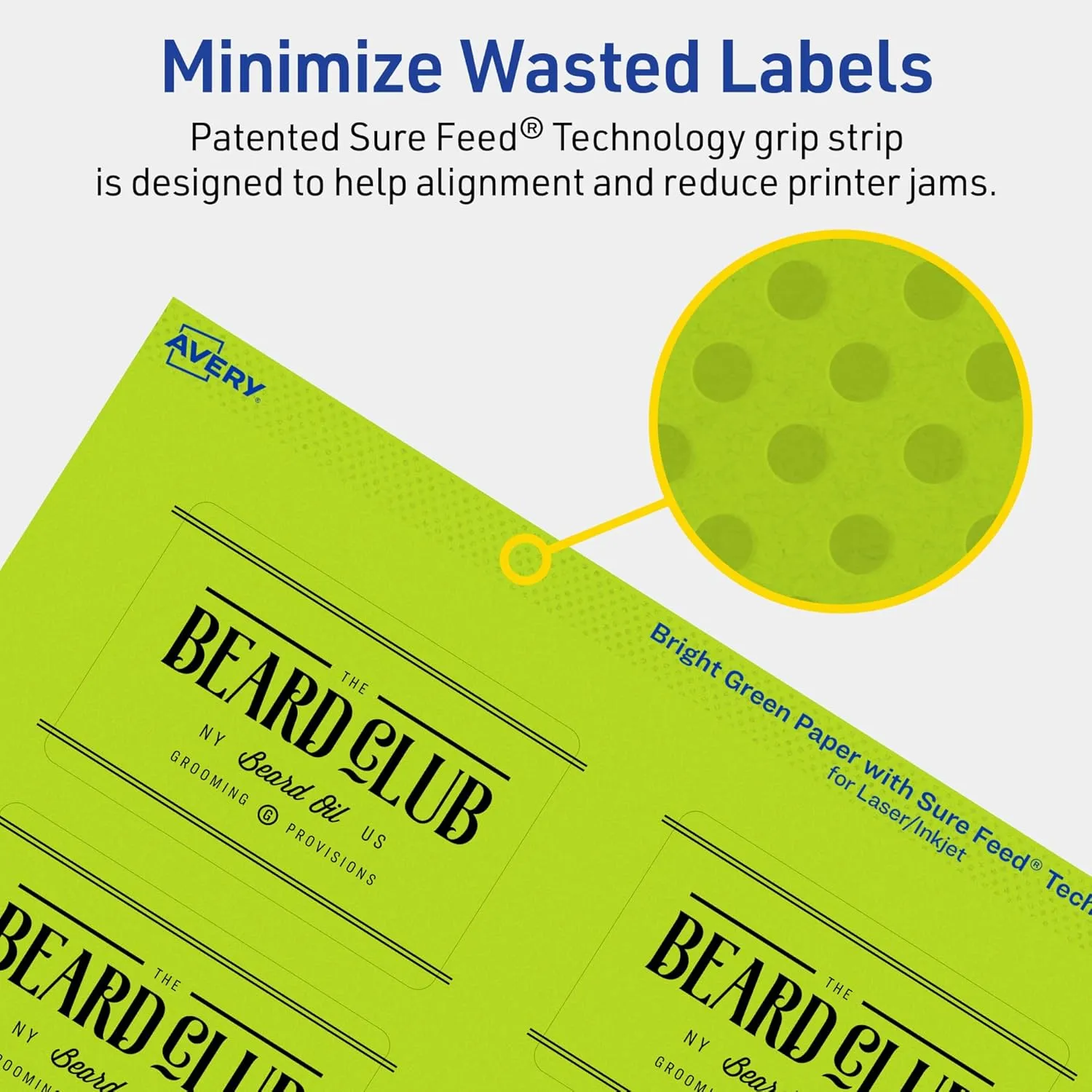 Avery Printable Rectangle Labels, Sure Feed Technology, 2" x 3", Bright Green